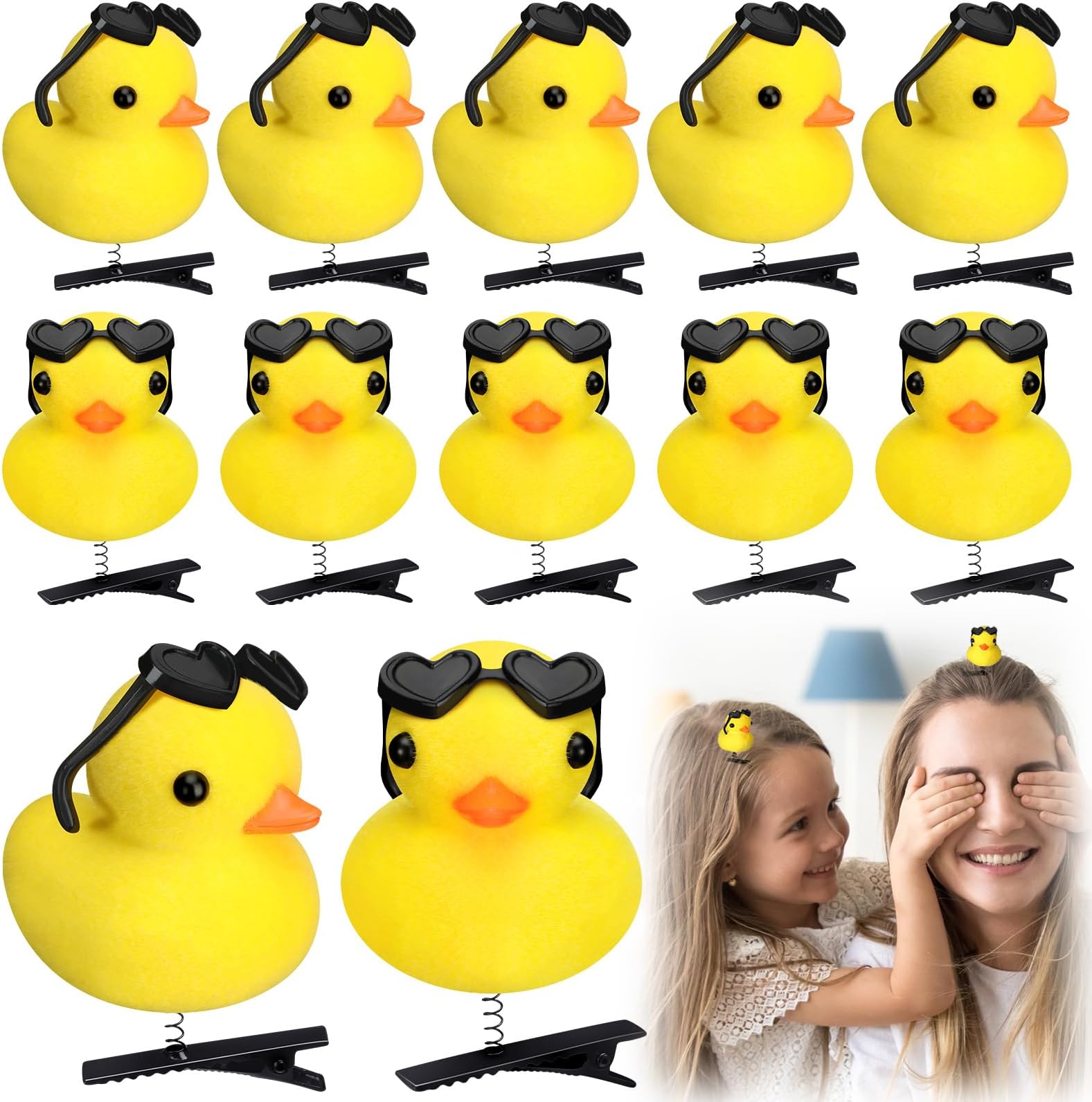 12 Pcs Duck Hair Clips Cute Festival Rave Sprouts Yellow Duck Hairpin Kawaii Cartoon Ducky Clips Decorative Hair Accessories for Summer Holiday Party Props(Sunglasses Style)
