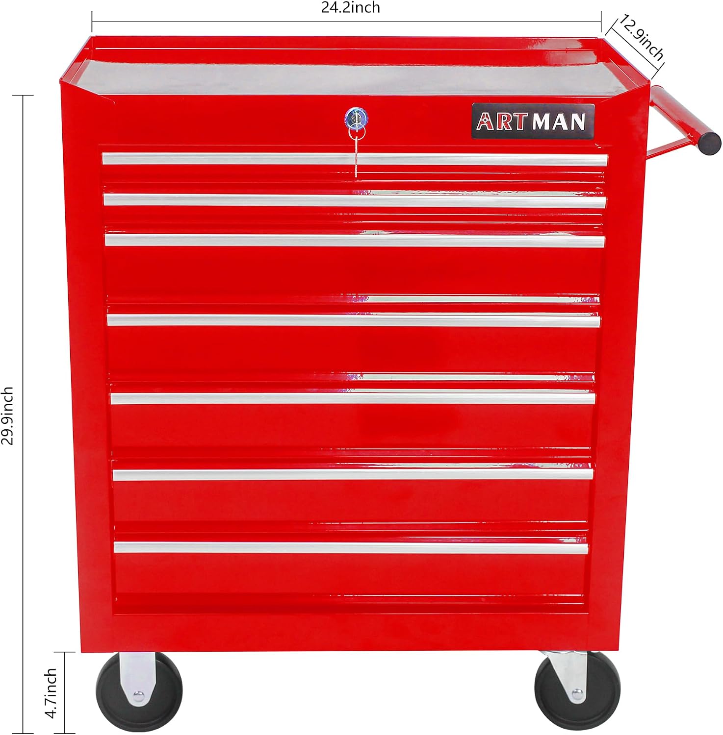 Runboll Rolling Tool Chest Cabinet 7 Drawers, Toolbox Organizer with Wheels and Locks, Combo Multifunctional Tool Cart (Red)
