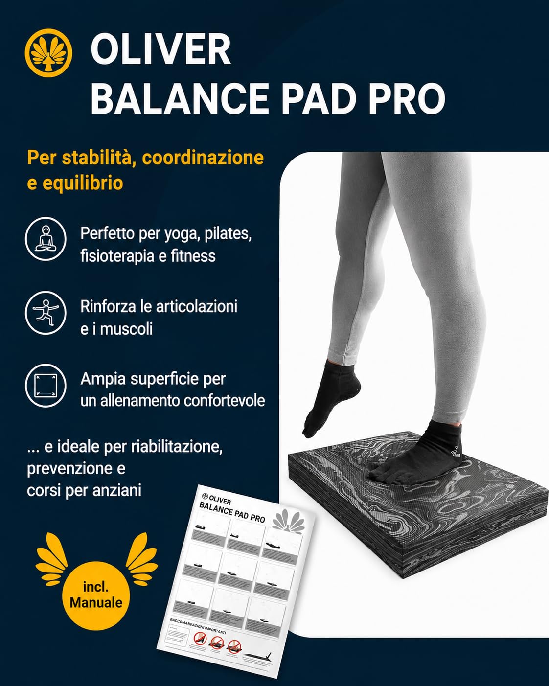 Oliver Tavola di Equilibrio Pedana Propriocettiva per Fitness e Fisioterapia Balance Board Antiscivolo per Allenamento Adulti Core Stability