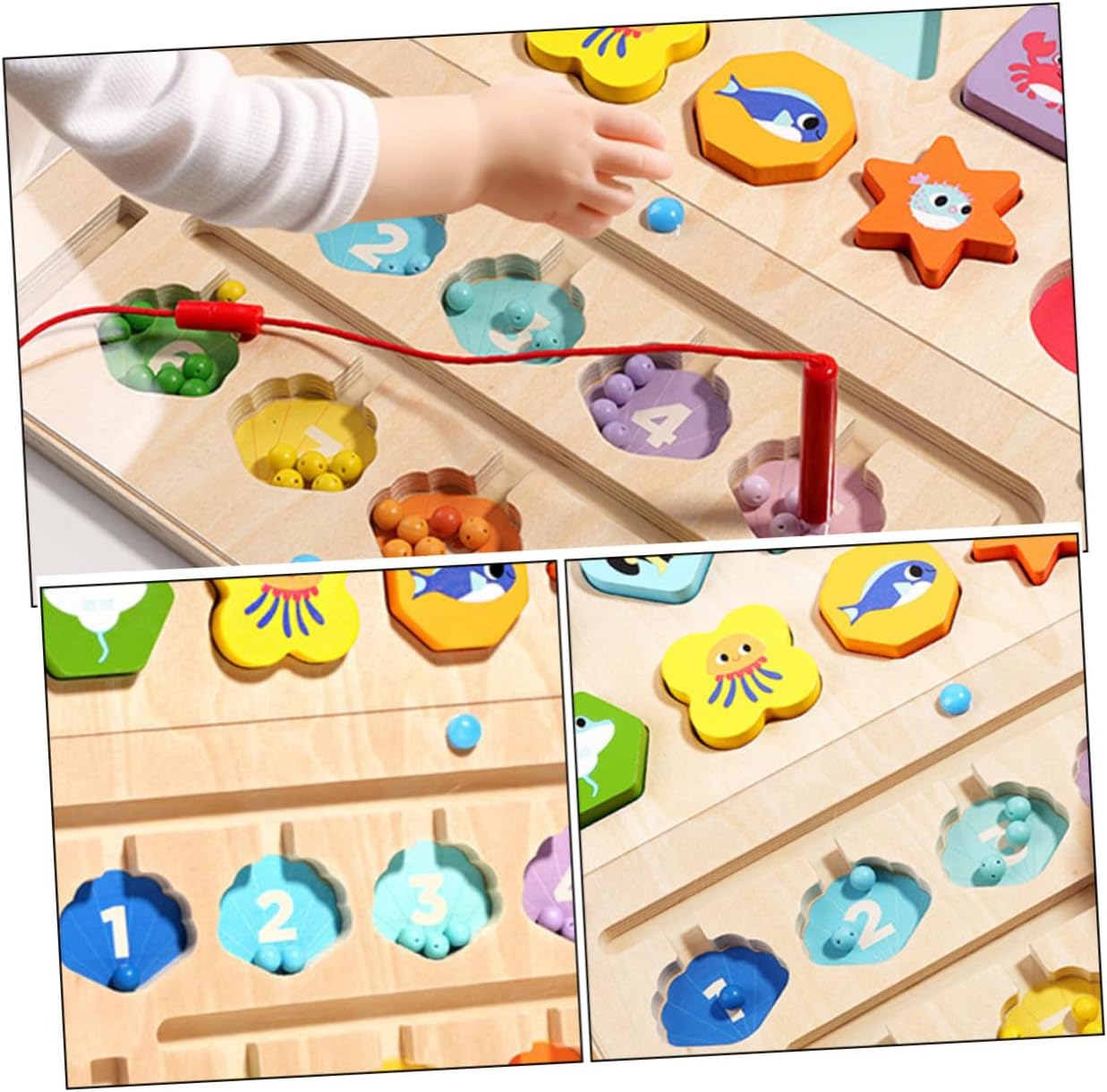 Educational Magnetic Color and Number Maze for Wooden Ocean Bead Board for Fine Motor Skills and Eye-Hand Coordination Color Sorting Puzzle for Learning and Play