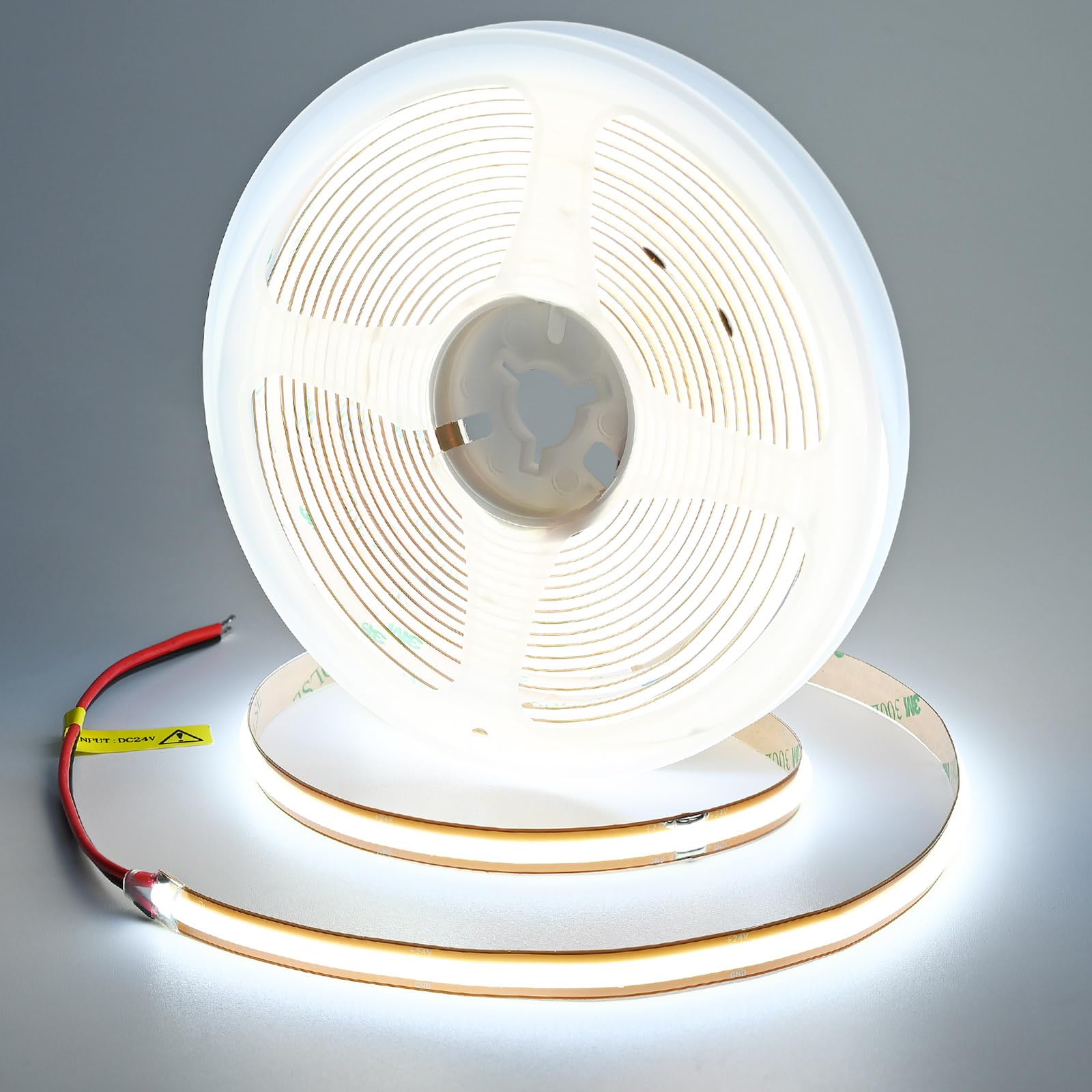 Goming Cool White 24V Cob Led Strip Light 6000K Cut At Will 528Leds/M 5M Cri 93+ 4600Lm 13W/M Uniform Glow Dotless Ip20 Not Waterproof Led Tape Lights For Diy Cabinets Home Decor(No Power Supply)