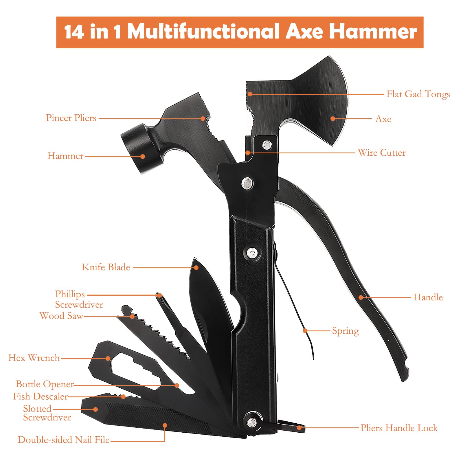 Fathers Day Dad Gifts from Daughter Wife, Gifts for Dad, Dads Gift for Fathers Day,14 in 1 Hammer Multitool with Axe, Mens Gifts for Dad from Daughter, Christmas Gifts for Men