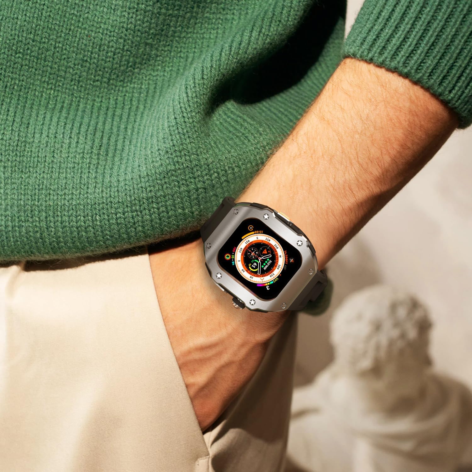 316L Stainless Steel Case with Band for Apple Watch Ultra 3/2/1 49mm, Series 11/10 46mm, Luxury Rugged Military Protective Metal Cover Tactical Heavy Duty Protection Strap - Image 6