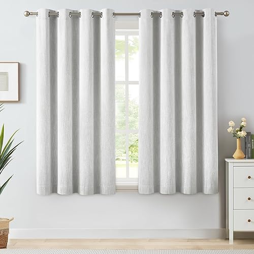 Miniatura 39 de Melodieux Elegantes cortinas opacas de algodón para oscurecer la habitación, para sala de estar, dormitorio, con aislamiento térmico, paneles de