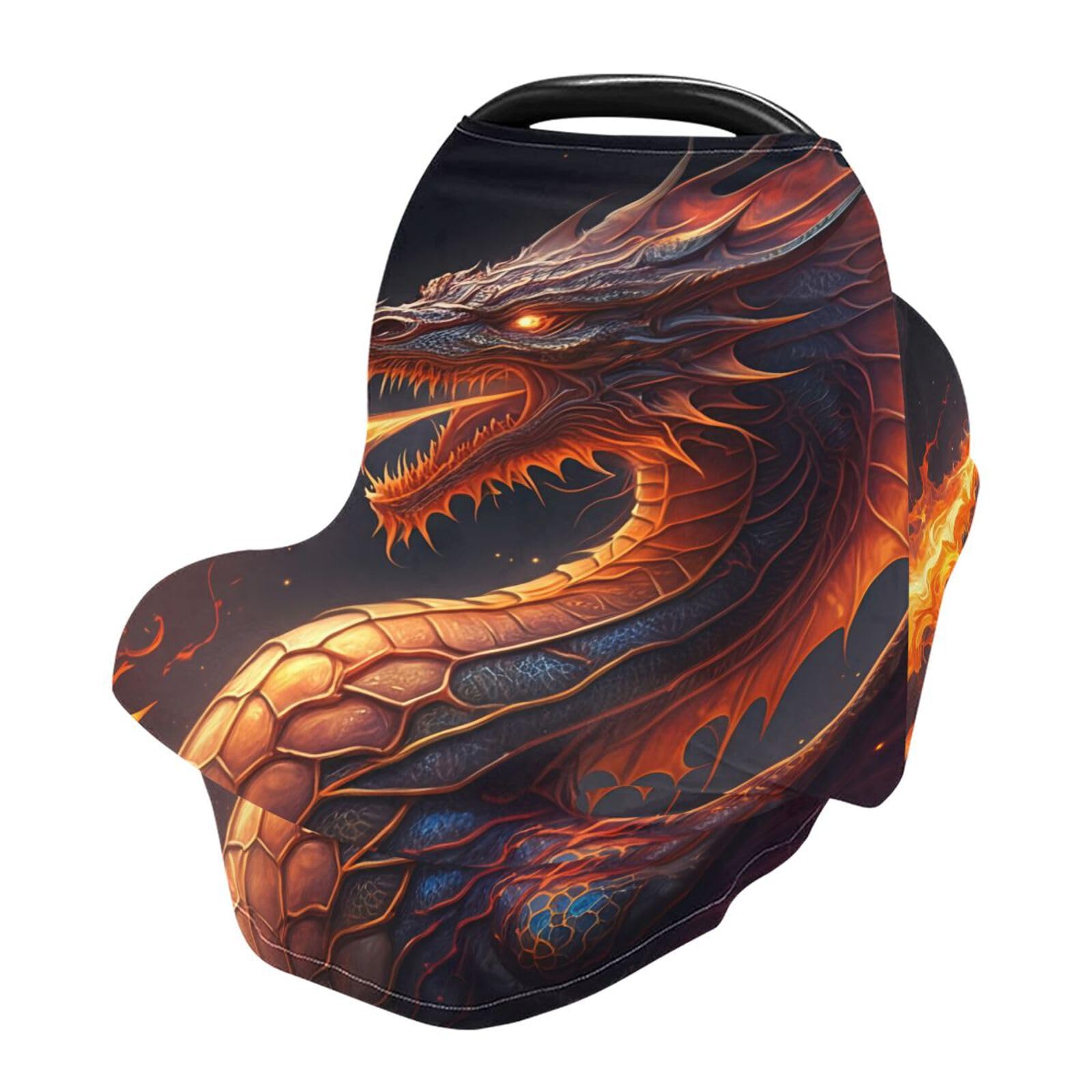 Nesatuwa Baby Car Seat Cover Fiery Dragon Breastfeeding Covers Stretchy Breathable Multi-Use Cover Carseat Canopy for Girls and Boys