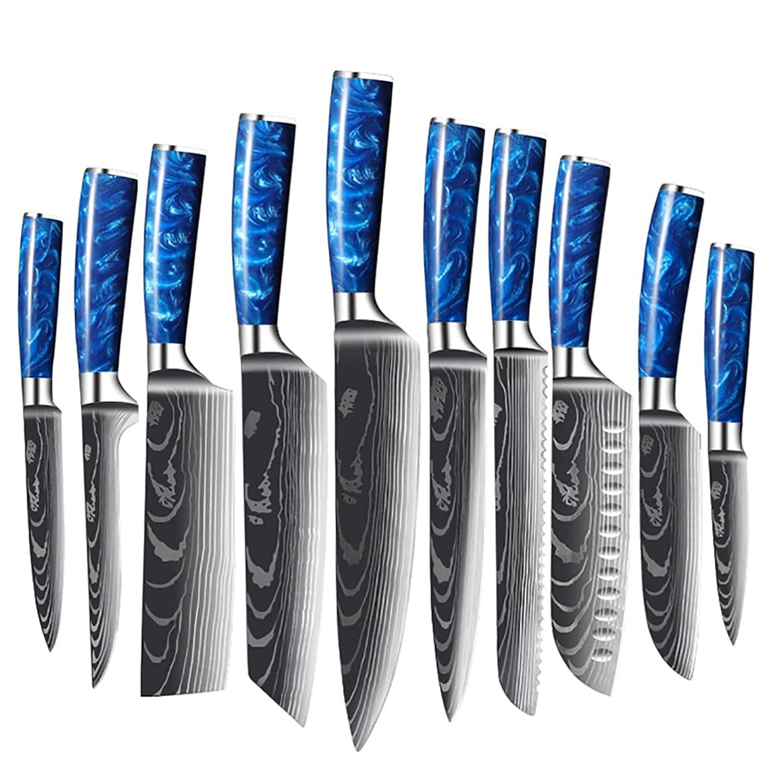 10-Piece Damascus Kitchen Knife Set Ergonomic Handle for Chef Knife Set Blue Resin Handle Knife Set Knife Block
