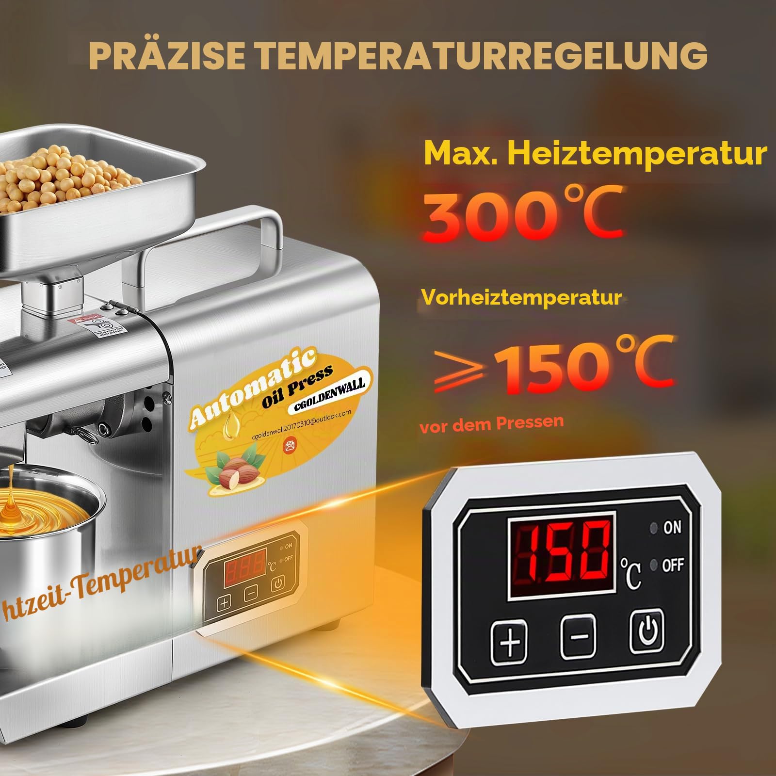 CGOLDENWALL 1000W LED Ölpresse Maschine Ölabzieher Expeller mit intelligentem Temperaturregler/Industriemotor/komplett Edelstahl