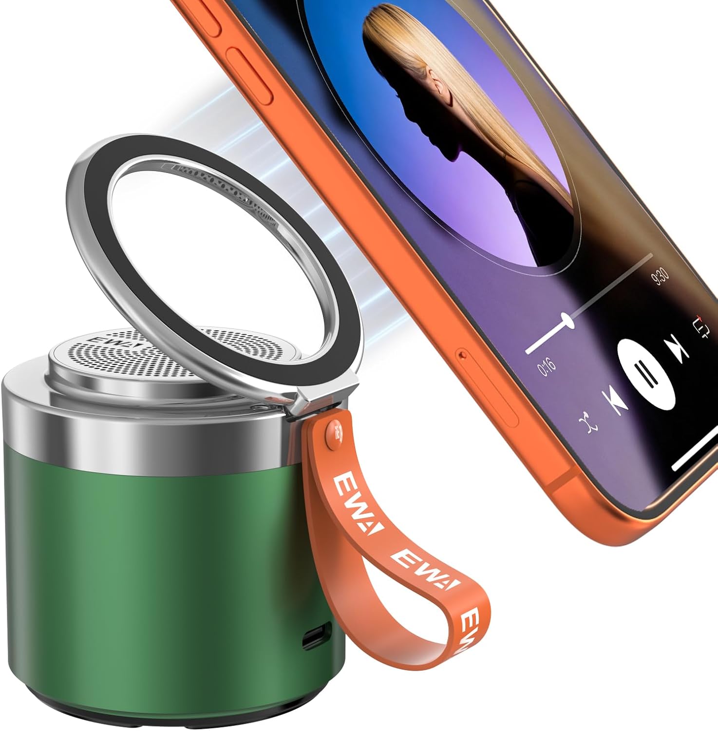 EWA Wireless Bluetooth Speaker with Secure Magnetic Phone Stand, HD Surround Sound & Anti-Slip Base | Hands-Free Magnetic Holder for Desk, Kitchen, Home Workout - Gift Ideal for Men Women (Black)