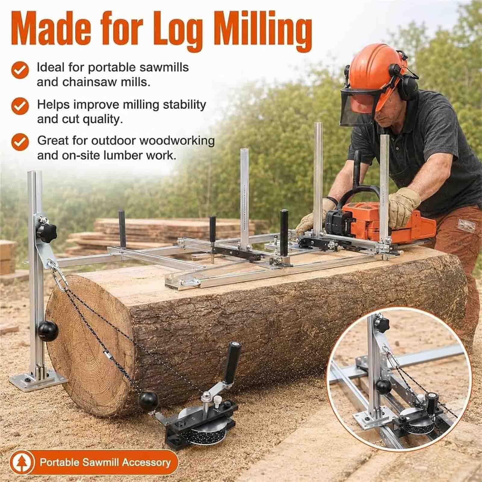 Kit de cabrestante para molino de motosierra, para corte de troncos | Accesorios eficientes para motosierras, con cabrestante y varilla estabilizadora ajustable