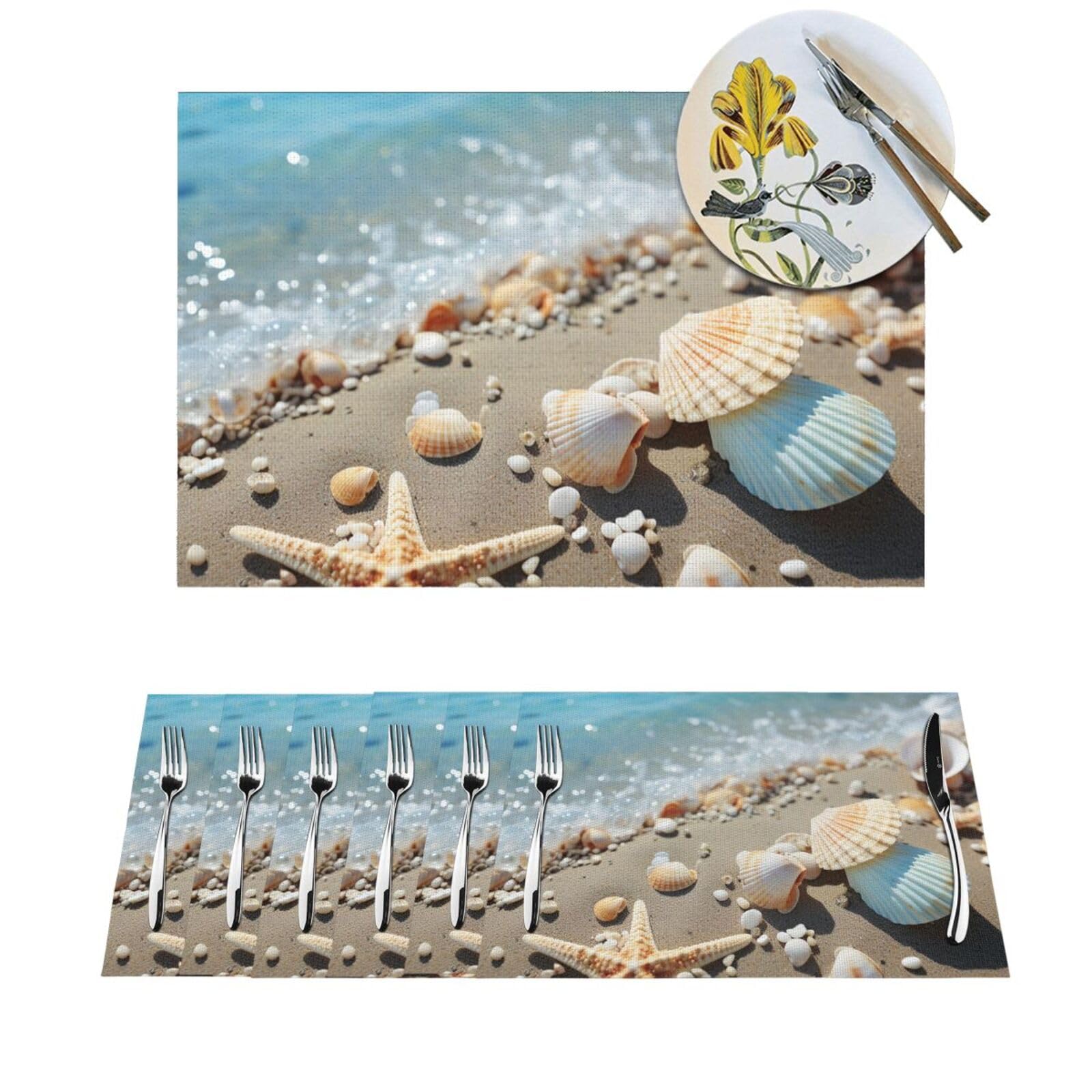 Set de table antidérapant pour protéger la salle à manger des taches avec motif coquillages