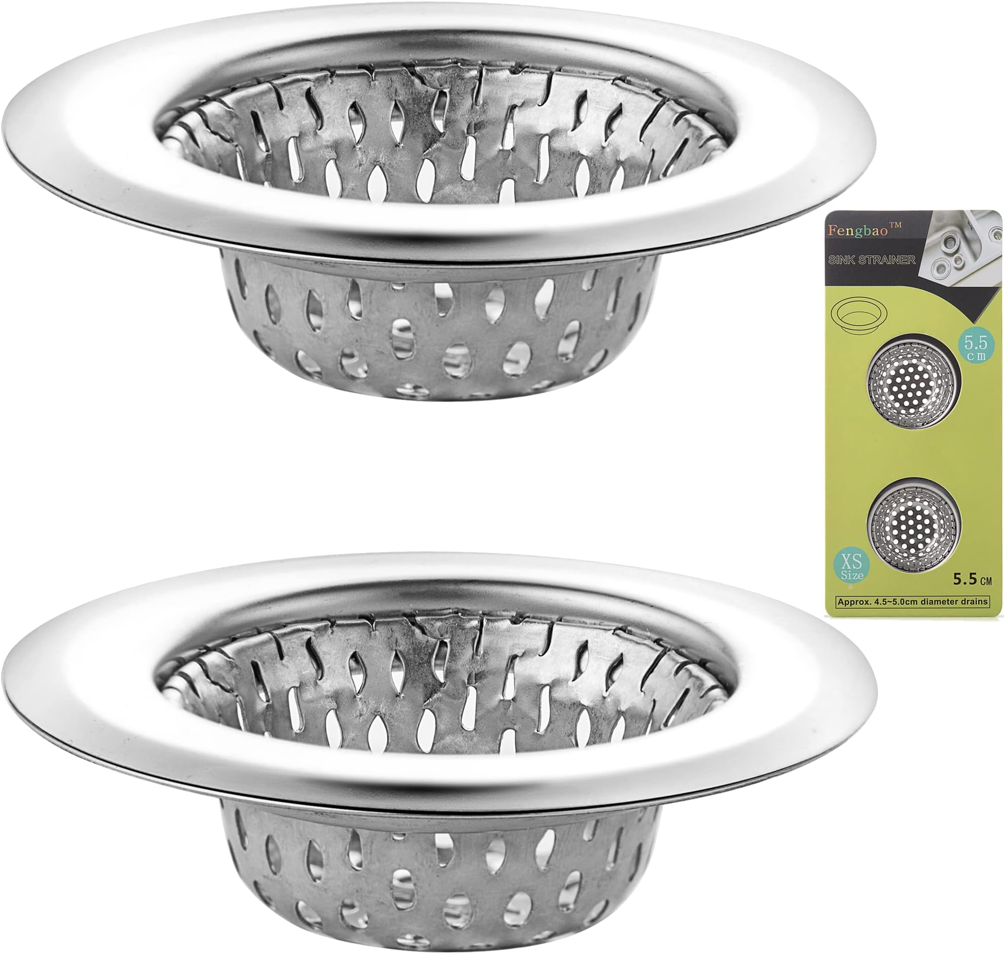 2PCS Mini Bathroom Drain Strainer - Stainless Steel, Small Wide Rim 2.17" Diameter