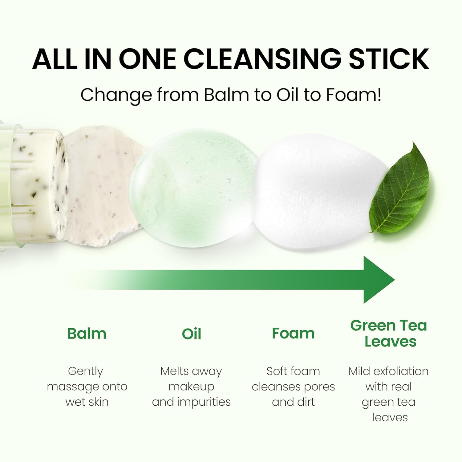 [K-Beauty] NEOGEN DERMALOGY Makeup Remover Cleansing Stick with Green Tea Extract and Leaves - Hydrating Travel Size Essential (Real Fresh Cleansing Stick Green Tea)/Blackhead Remover - Image 5