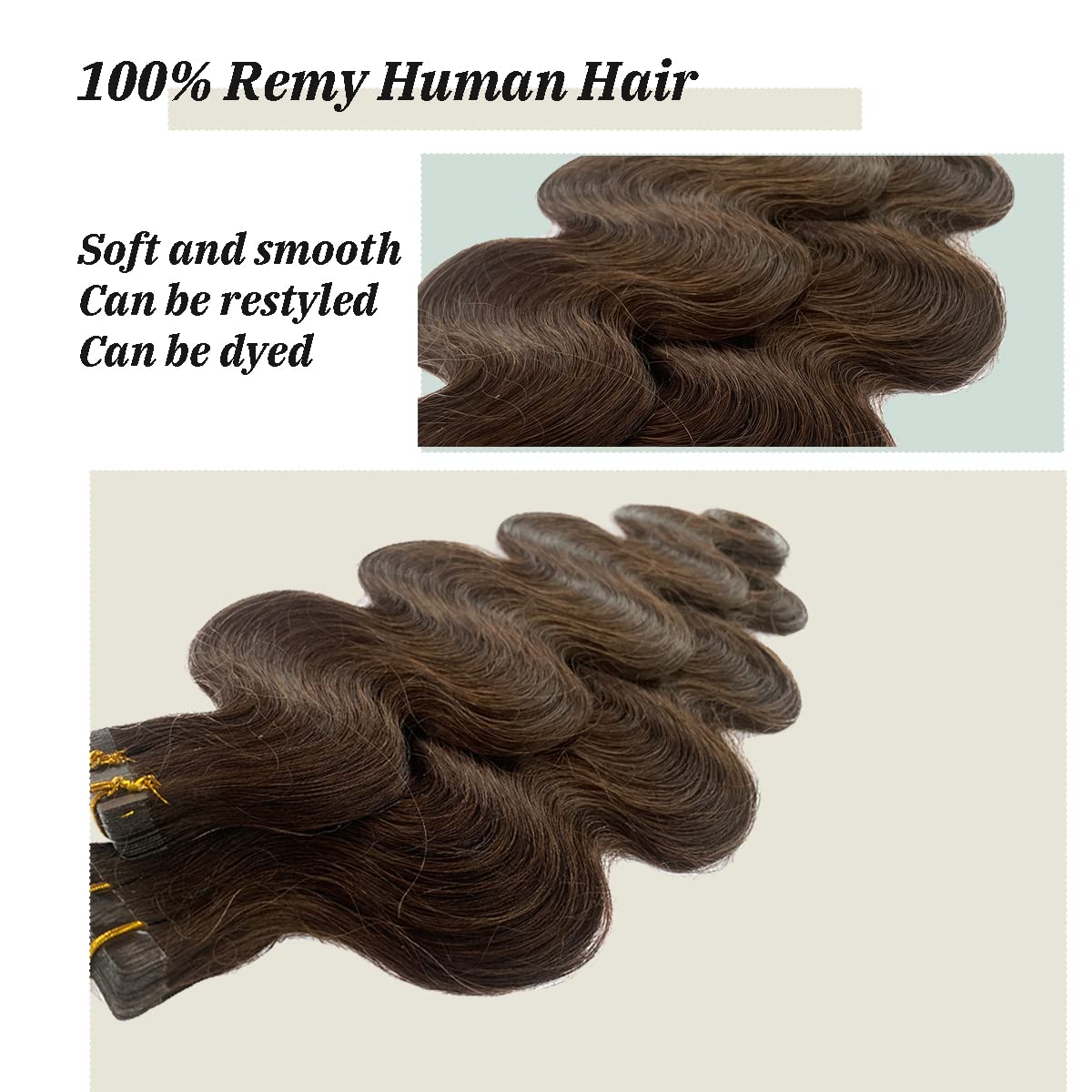 Body Wave Tape in Hair Extensions Real Human Hair for Women #2 Dark Brown Wavy Soft Seamless Glue in Extensions Tape on 16 Inch 30grams 20Pcs