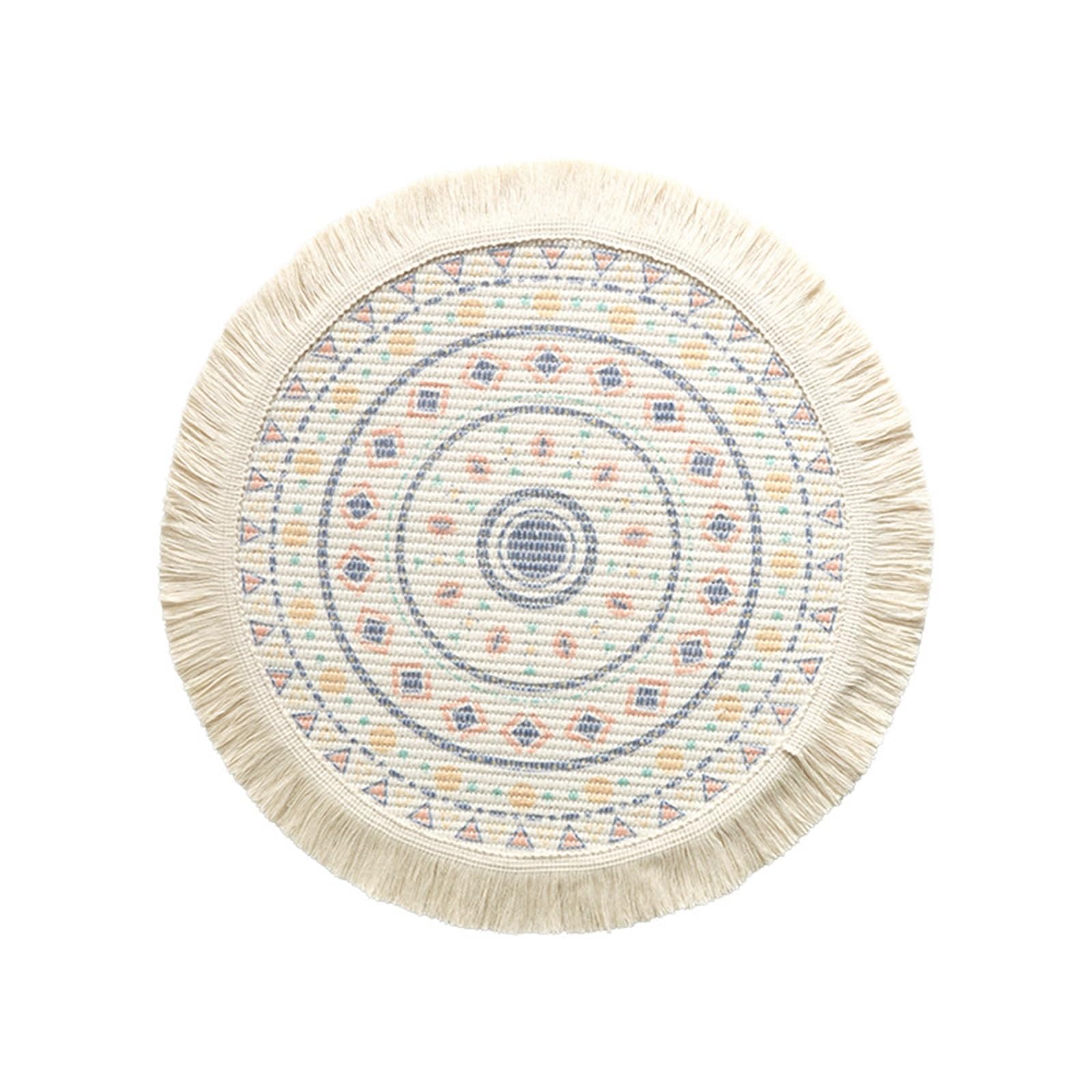 2Pcs Boho Circular Woven Placemats with Tassels - Insulated Decor Mats for Farmhouse Decor(Color5)