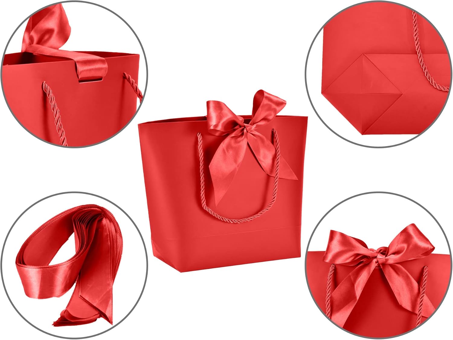 HUAPRINT Gift Bags with Handles,7.48×3.54×7.9 inches,Party Favor Bags with Bow Ribbon,12Pcs Red Paper Bags for Birthday Wedding Bridesmaid Holiday Valentine's Day - Image 4