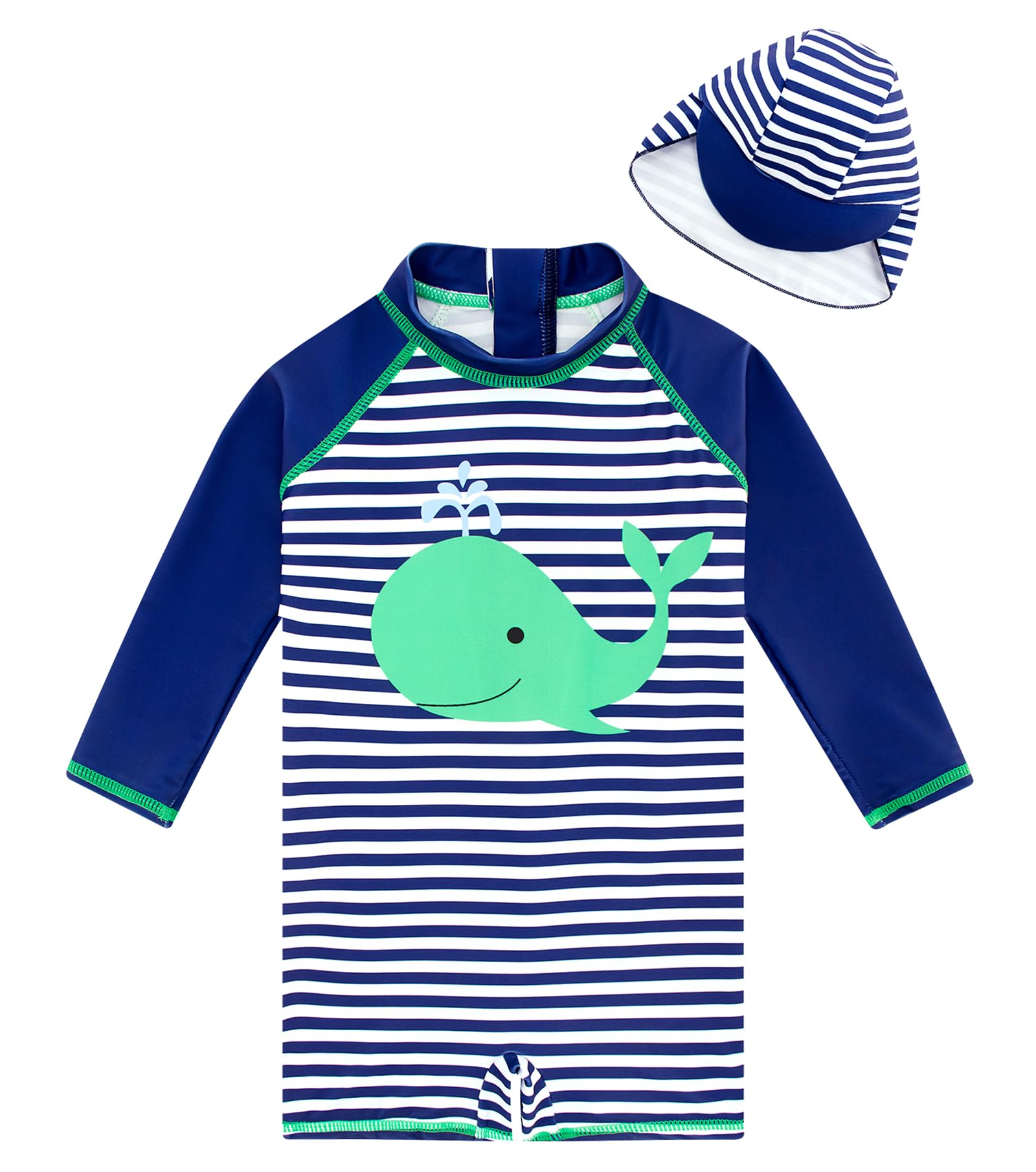 Baby Boys One Piece Swimsuit Long Sleeve UPF 50+ Rash Guard Bathing Suit Swimwear with Sun Hat 3-24 Months