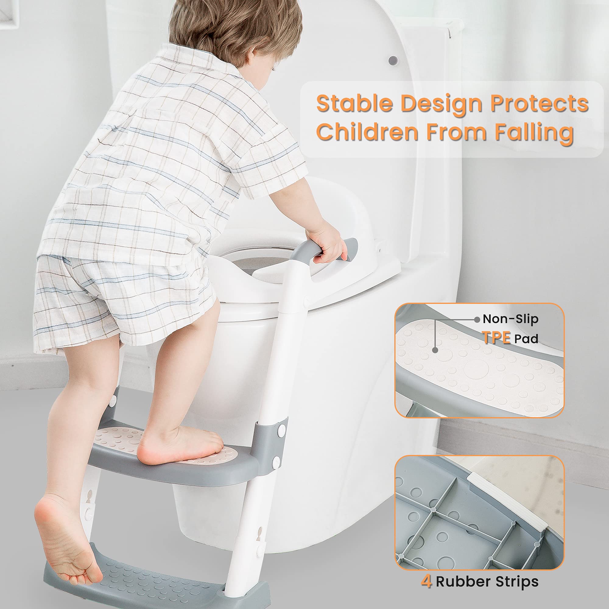 KylintonÂ® Potty Training Seat with Step Stool Ladder, Foldable Toddler Potty Seat for Toilet 2 in 1 Potty Training Toilet for Kids, Splash Guard Comfotable and Anti-Slip Pad for Boys Girls, Blue