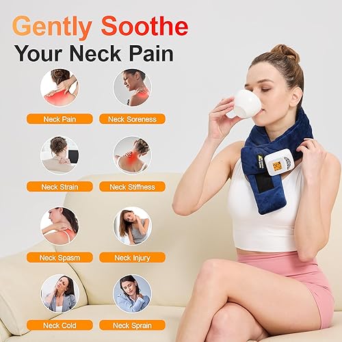 Miniatura 3 de CAMECO Almohadilla térmica de cuello inalámbrica 2 en 1 y masajeador para aliviar el dolor, 104  a 140  5000 mAh, funciona con pilas, envoltura de