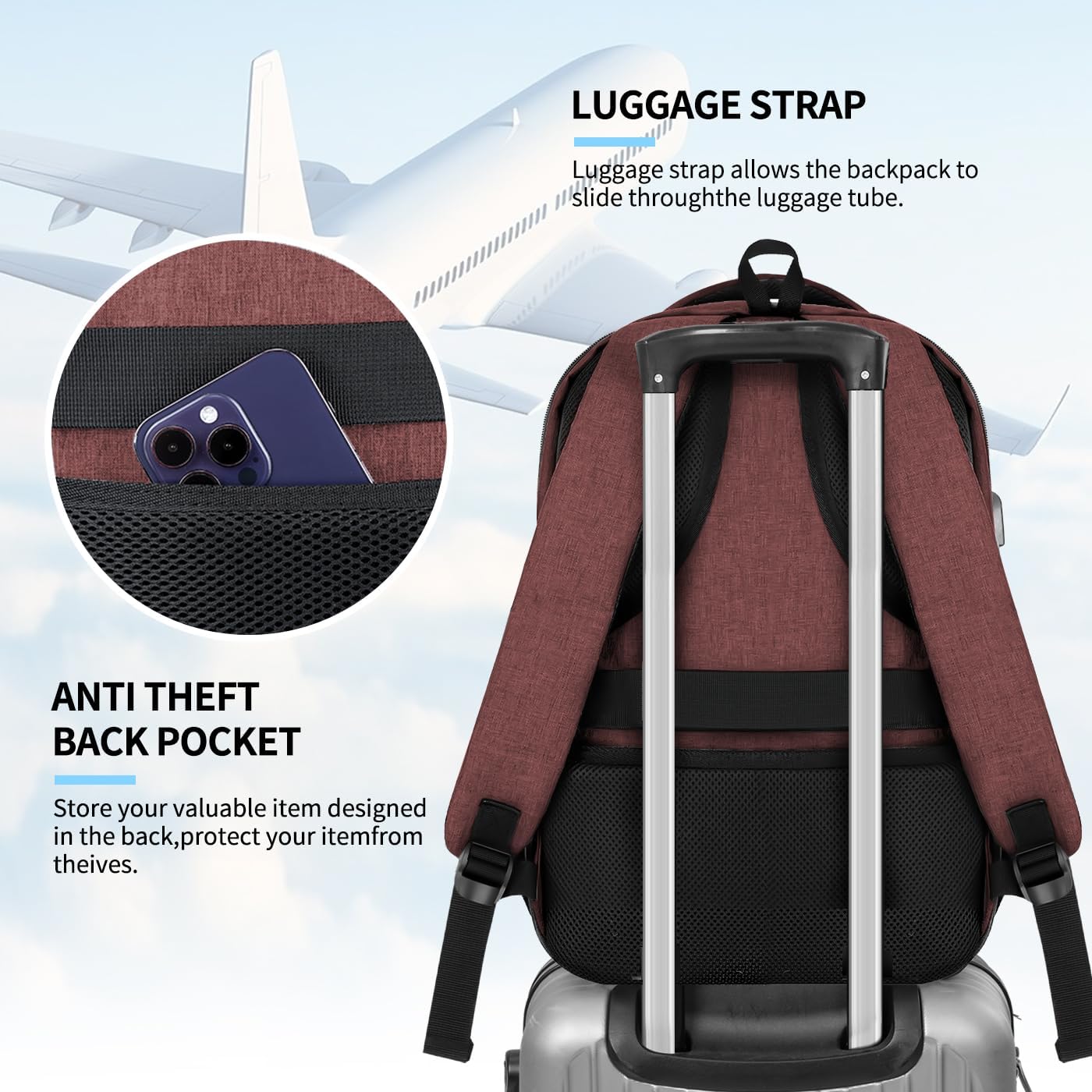 Skaypibs Backpack for Women Men, Travel School Backpacks for Teen Boys, Bookbag with USB Charging Port, Anti Theft College Backpack Fits 15.6 Inch Laptop, Casual Work Business Back Pack, Red