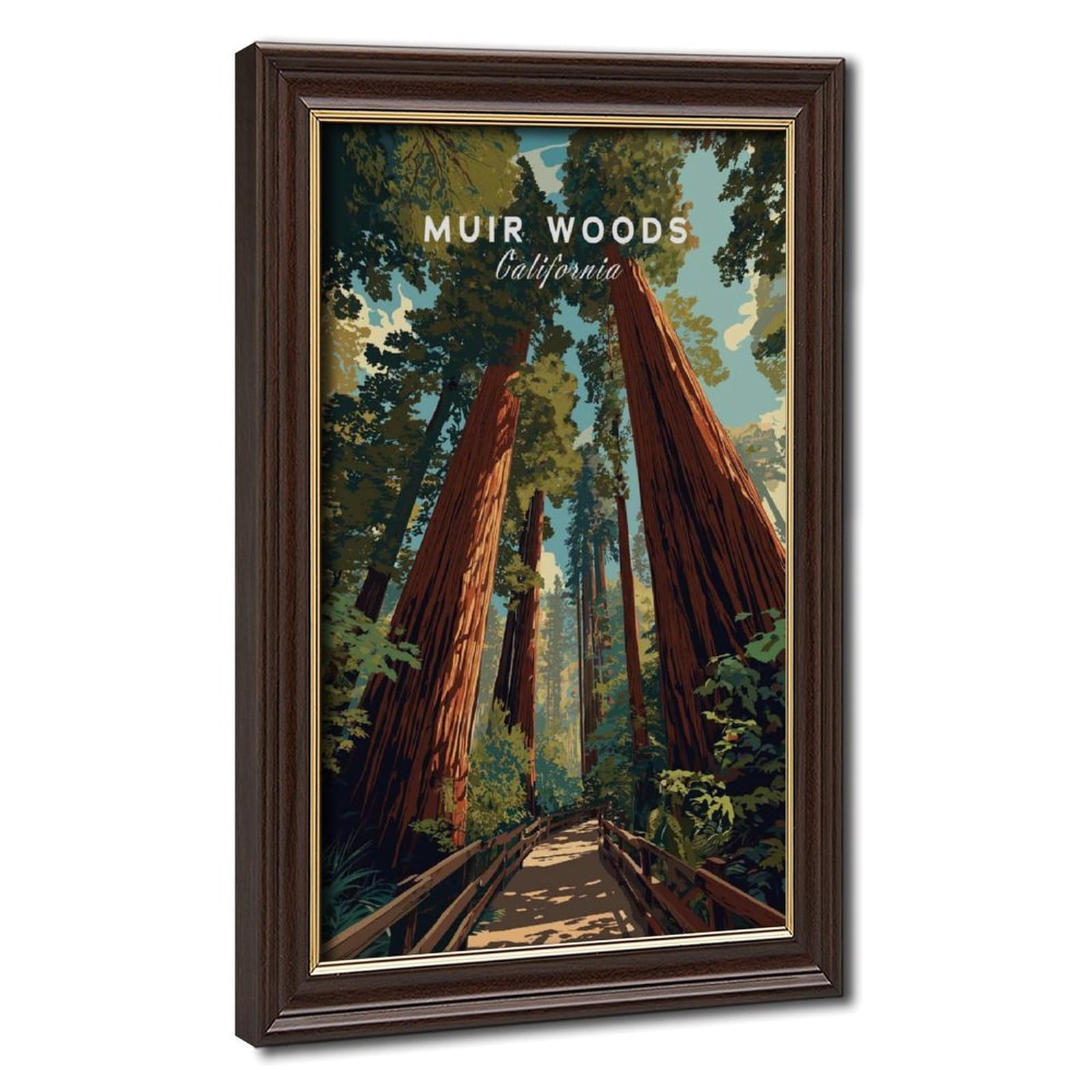Bareronor Mokume Gane Frame-Style California Redwood Forest Trail Canvas Poster For Bedroom Decor Gift