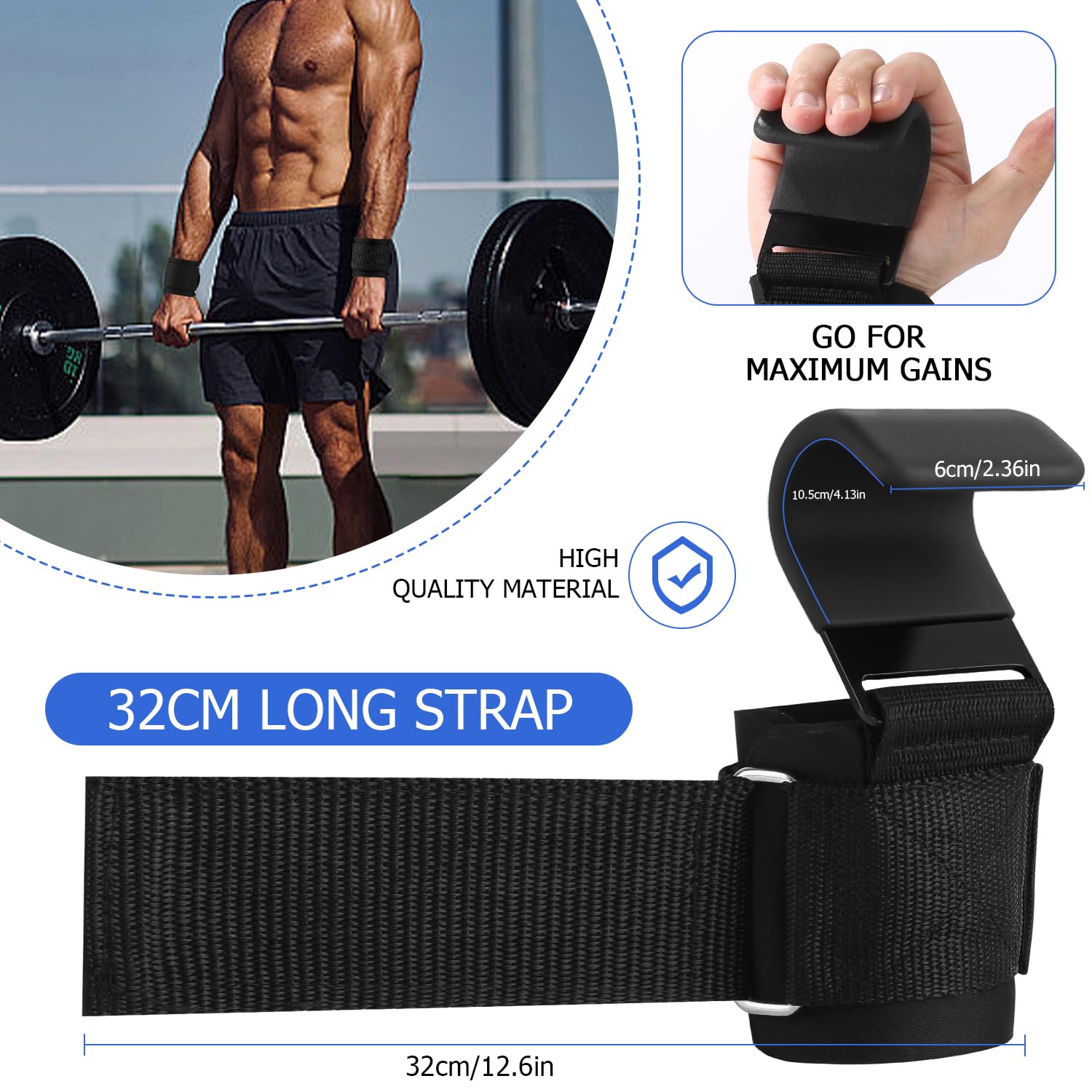 Crochets Pour Haltères – Sangles Antidérapantes Avec Rembourrage – Pour Deadlift, Squat, Tractions – Ajustables