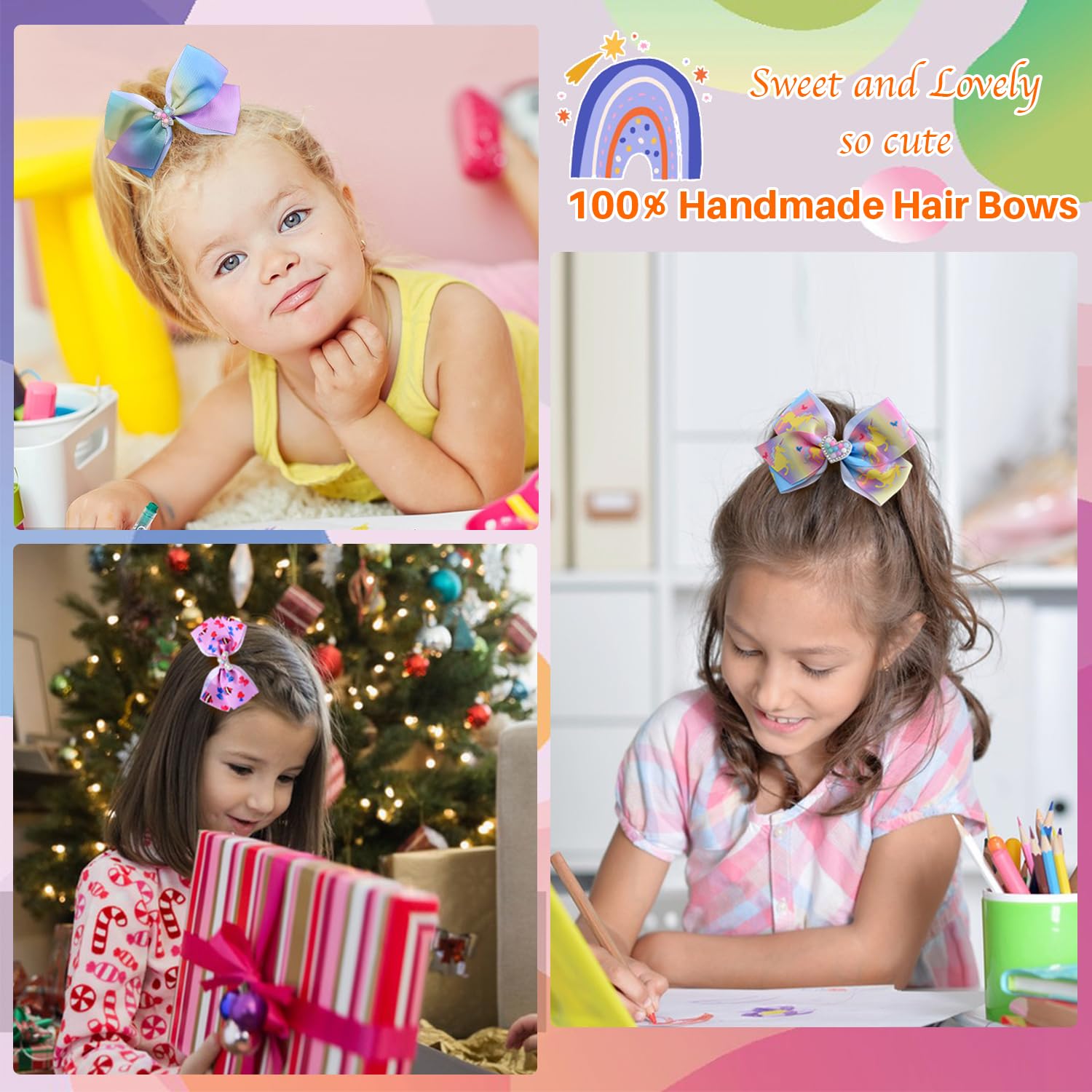 5 Inch Hair Bows for Girls Colorful Rainbow Little Girls Hair Bow With Alligator Clips for Toddlers Children Kids 12 Pcs - Image 5