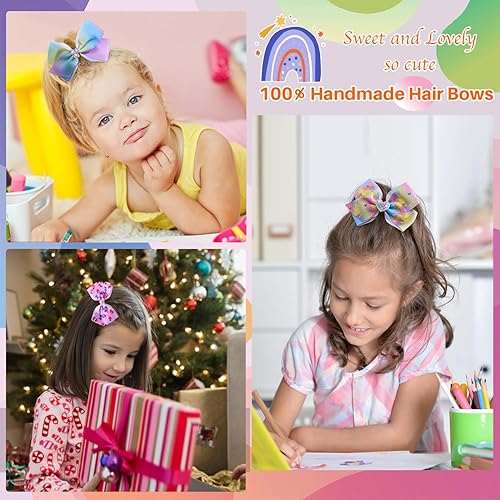 Miniatura 5 de Lazos para el pelo de 5 pulgadas para niñas, arcoíris colorido con pinzas de cocodrilo para niños pequeños, niños, 12 unidades