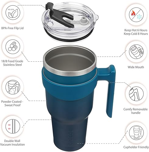 Miniatura 303 de BJPKPK 30 oz Tumbler With Handle And Straw Stainless Steel Insulated Tumbler Cups For Water Or Ice Coffee,Blood Moon