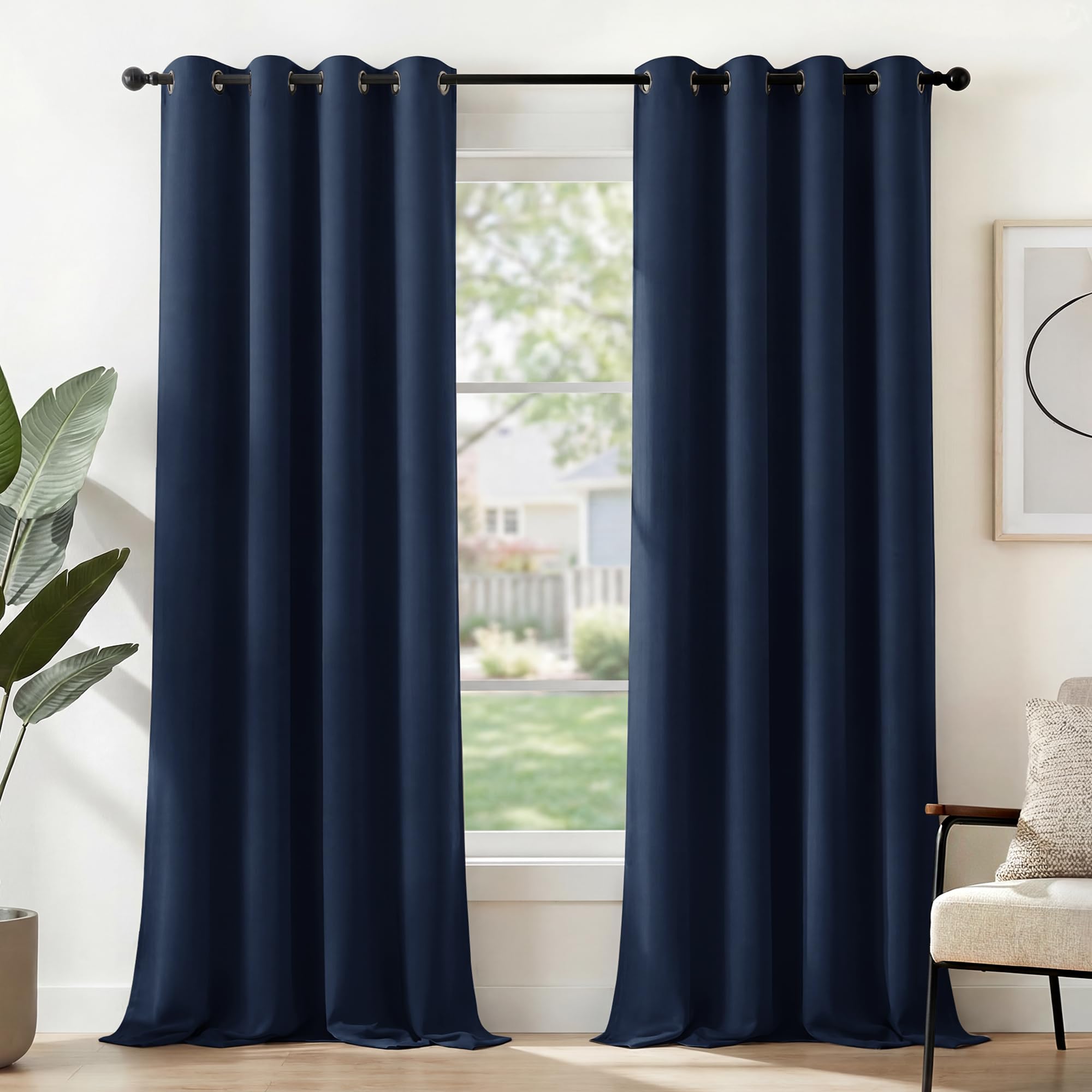 Deconovo Tende Oscuranti per Interni con Anelli – Set di 2 Tende Termiche Isolanti e Anti-Rumore, 140x350 cm (LxA), Ideali per Camera da Letto, Soggiorno e Ufficio, Blu Navy