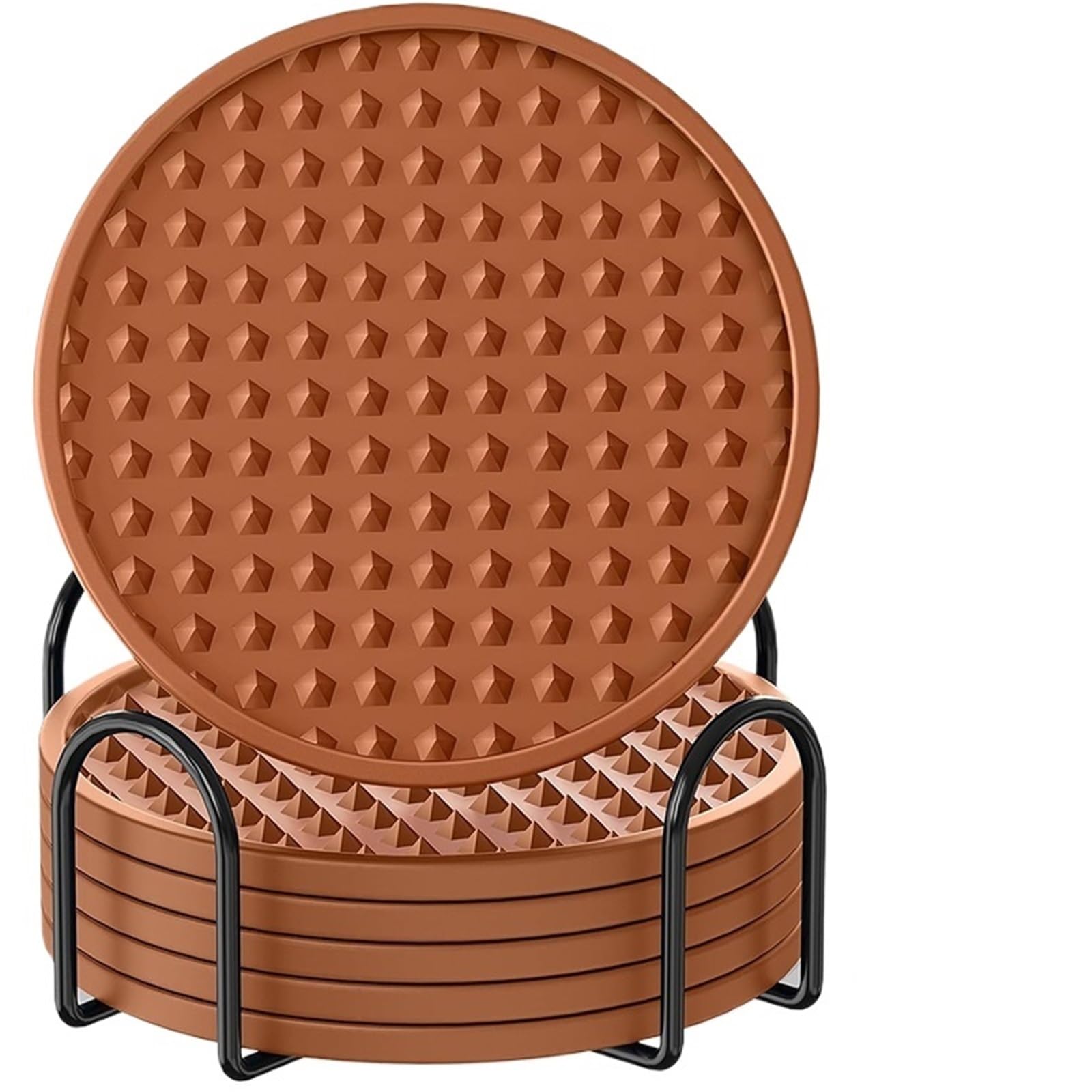 4Sets Coasters For Drinks Coaster With Holder Silicone Cup Mat Tabletop Protection Non-Slip For Home(Brown)
