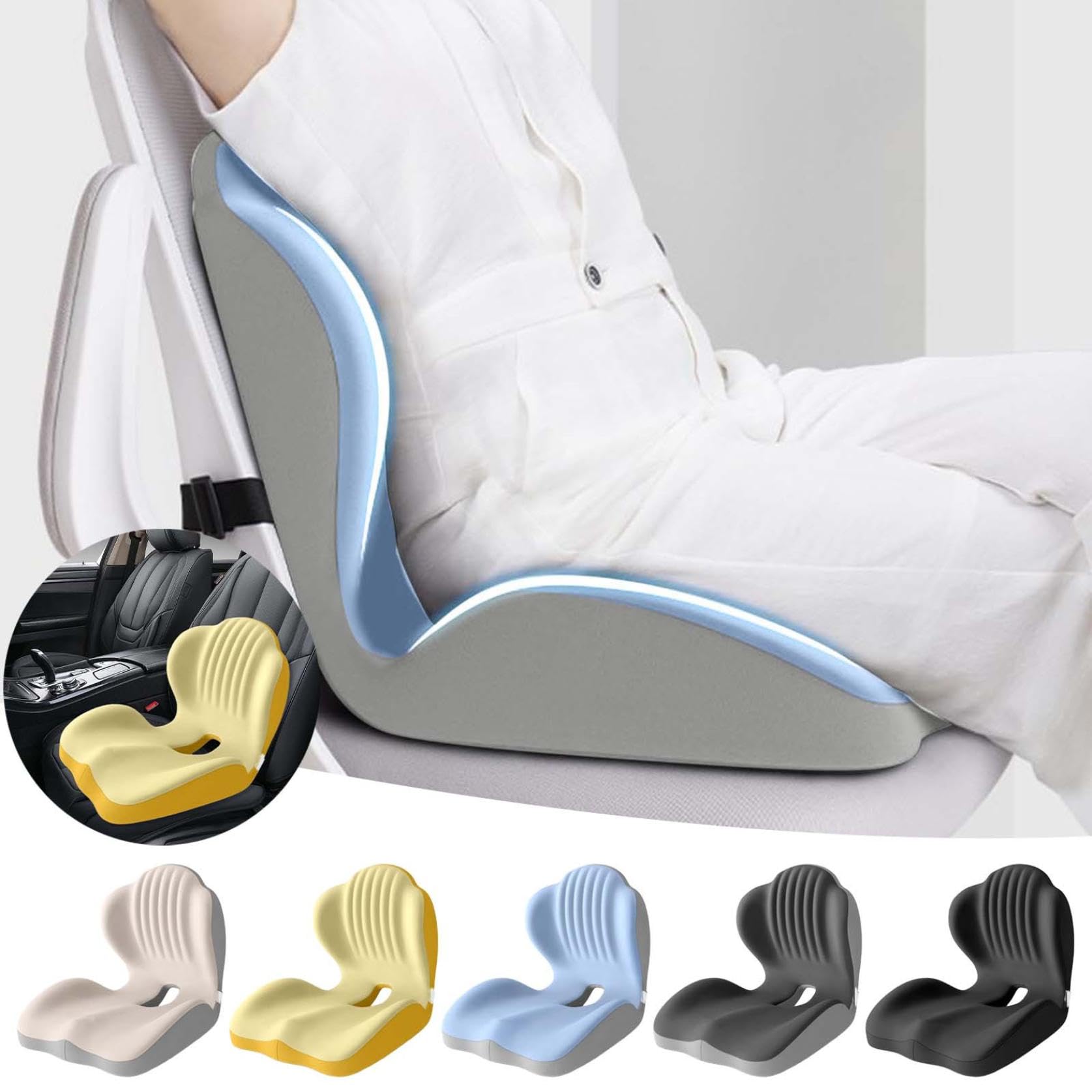 Cojín de espuma viscoelástica en forma de L con soporte lumbar, cojín ergonómico para silla de oficina y coche para mayor comodidad, ideal para el hogar, silla de ruedas y oficina