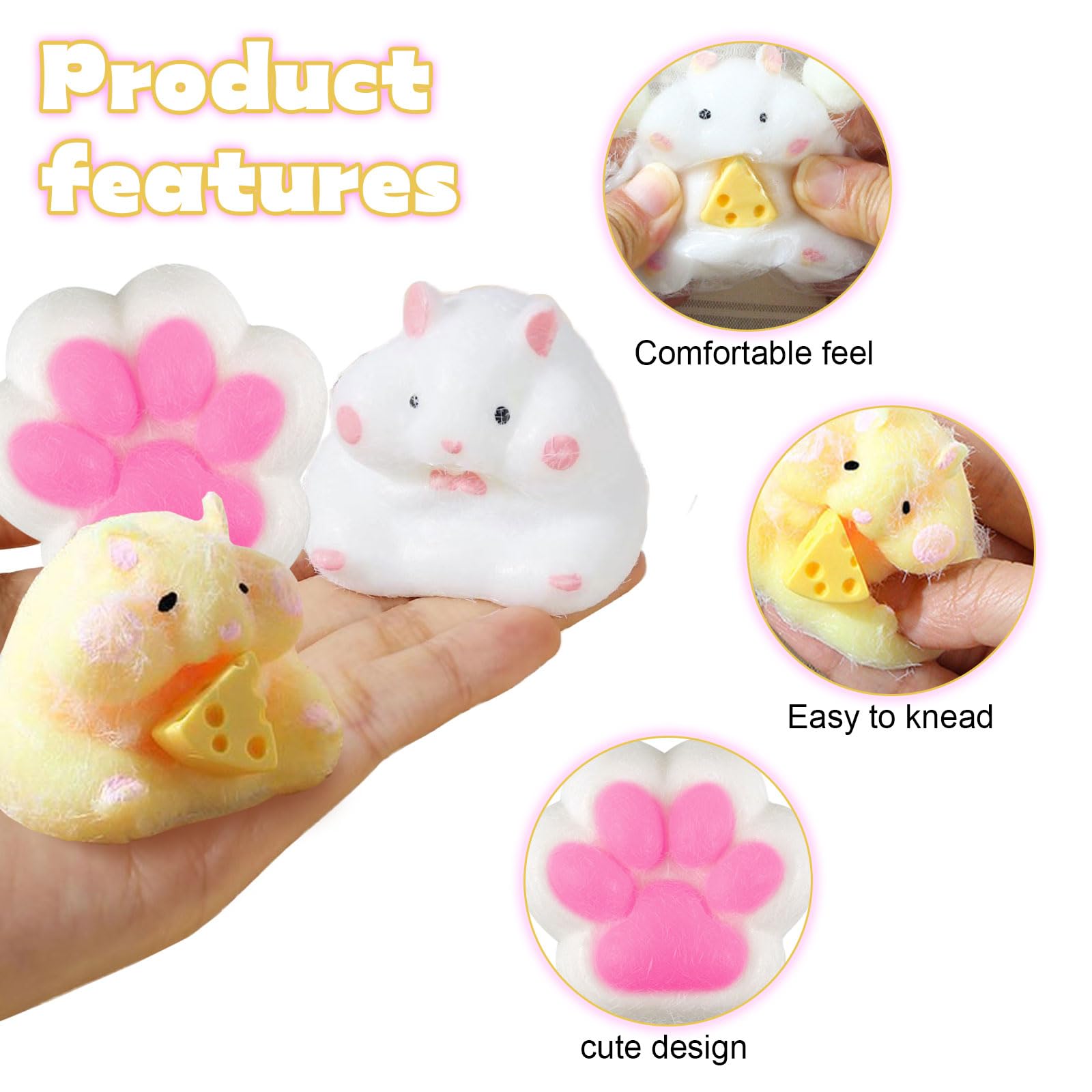 GWAWG 3 PCS Taba Squishy Paw Toys, Cat Paw Squishy Toys, Stress Relief for Kids and Adults, Fufu Squishy Hamster Set for Anxiety, Portable Taba Squishy Kit for Relaxation and Party Favors - Image 4