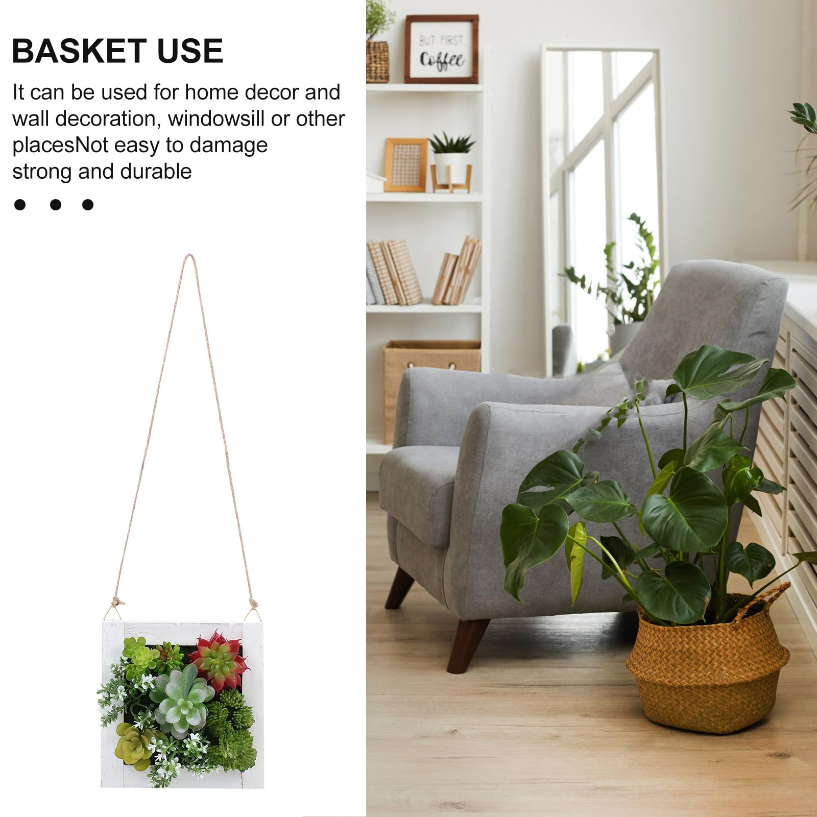 Cadre Suspendu avec Plantes Succulentes Artificielles en Plastique et Bois, Décoration Murale Intérieure Solide et Facile d'entretien pour Maison et Bureau