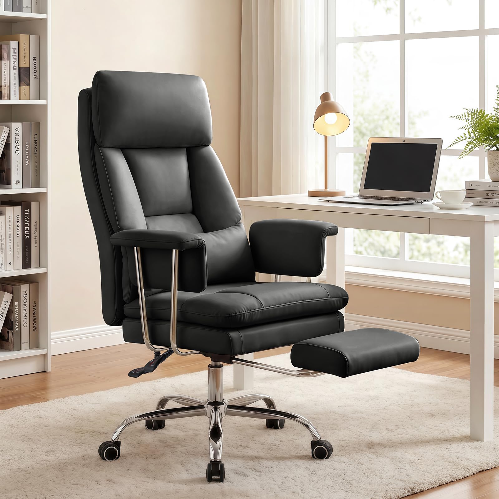 Ckaff Deck Executive Office Chair, Ergonomic Reclining Gaming Chair with Footrest, Computer Chairs with Lumbar Support & Wide Seat, PU, Black โ image 1