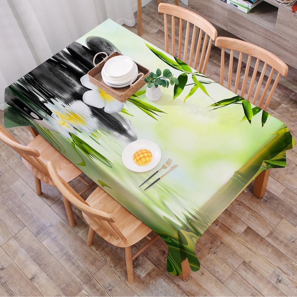 Tovaglia Pietra 300x150 Tovaglia Antimacchia Rettangolare Fiori Bianchi Tovaglie lavabile Verde Copritavolo in Poliestere Impermeabile per Cucina Feste A-7320