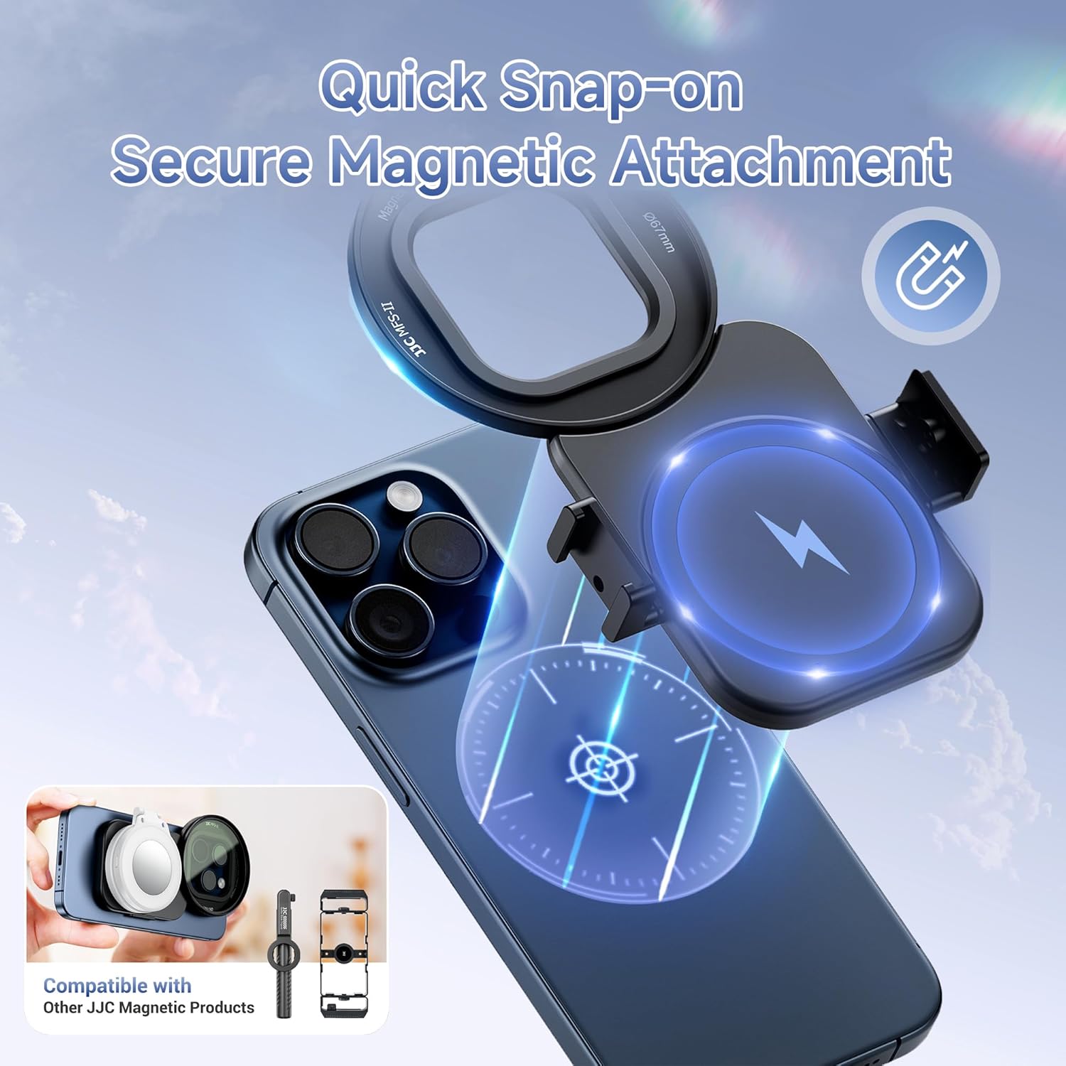 JJC 67mm ND Filter for iPhone, Magnetic Lens Filter Adapter with ND2-128 Variable ND Filter Compatible with iPhone 16 15 14 Pro Max Plus with 1/4” Screw & Shoe Mount for Vlogging Video Recording