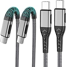 Durcord 2Pack 10ft USB C Charger Cable - 100W Fast Charging for Android/Phone/Pad, Type C to Type C Compatible with iPhone 17/16/15 Pro Plus Max Silver