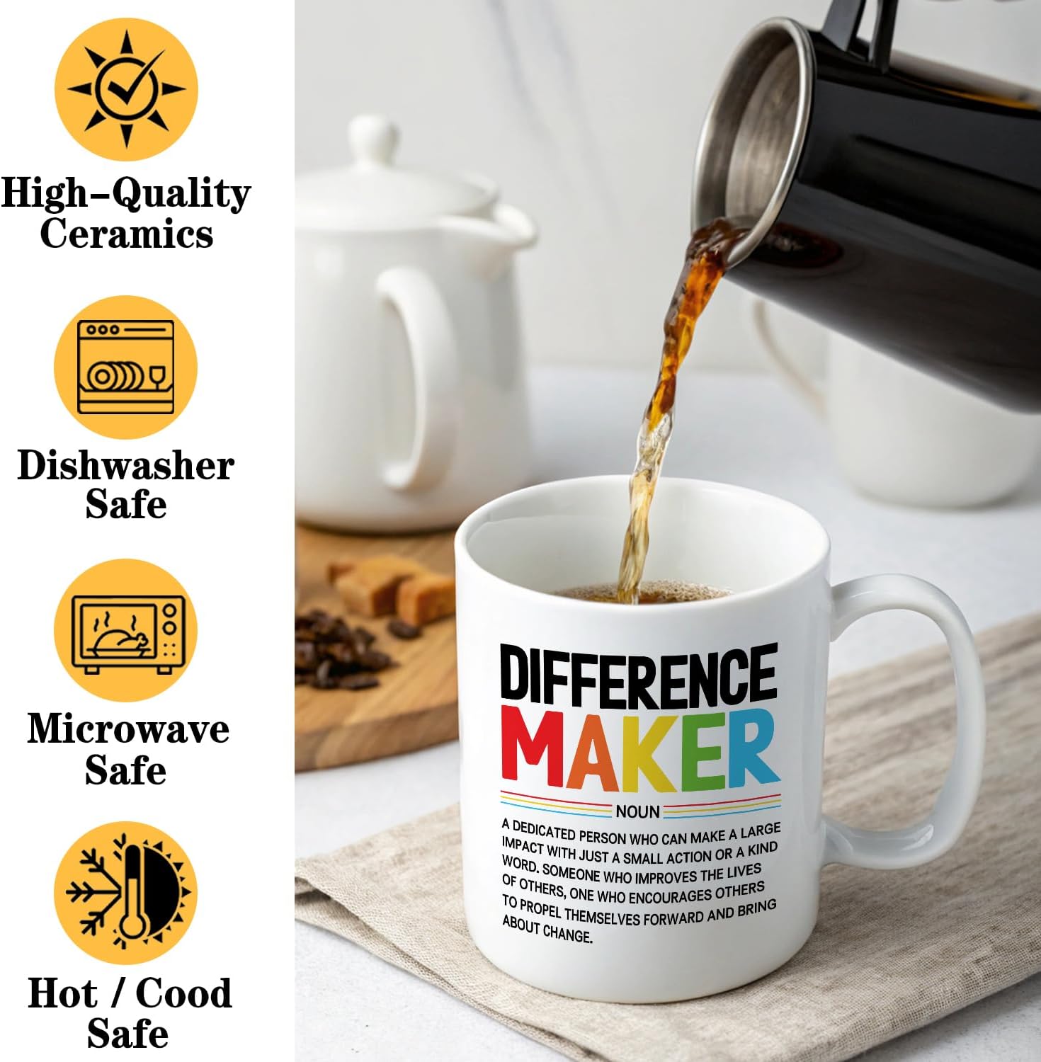 Funny Inspirational Coffee Mug, Difference Maker Definition, 11oz Ceramic Coffee Tea Cup, Appreciation Gifts for Teacher Boss Mentor, Christmas Birthday Gifts for Women Men Coworker Friend - Image 3