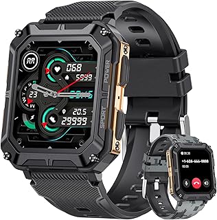 Military Smart Watch for Men Make/Answer Call,1.83''HD Touch Screen Fitness Tracker IP68 Waterproof Smartwatch with Heart Rate Sleep Monitor Pedometer Smart Watch for Men for iOS Android Phones