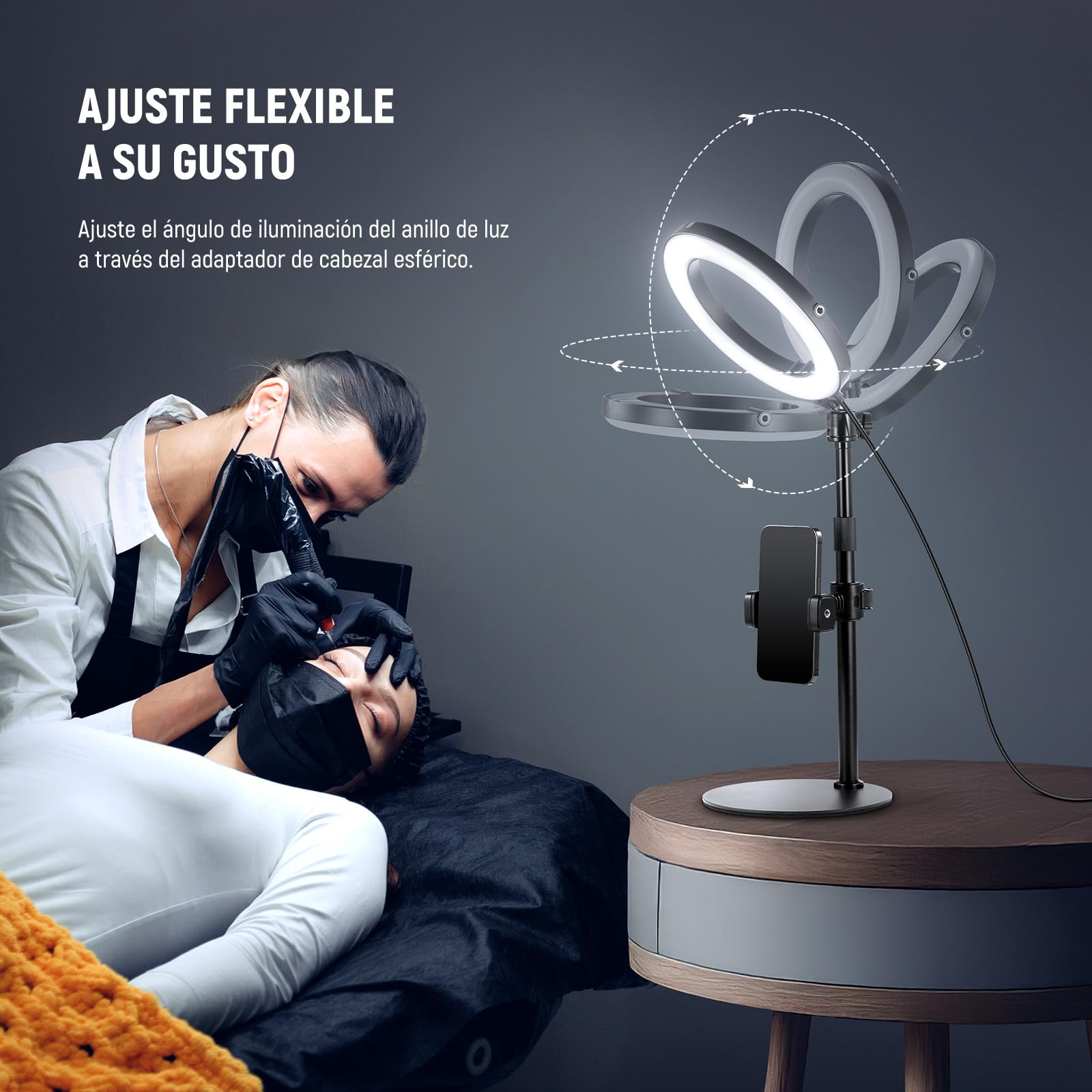 NEEWER 8" 18W Aro Luz Escritorio Alta Potencia con Stand & Soporte Móvil,Aro Luz Circular Selfie para iPhone Streaming Vlogging Grabación Iluminación Kit para Videoconferencia Portátil Zoom Call,RH8B
