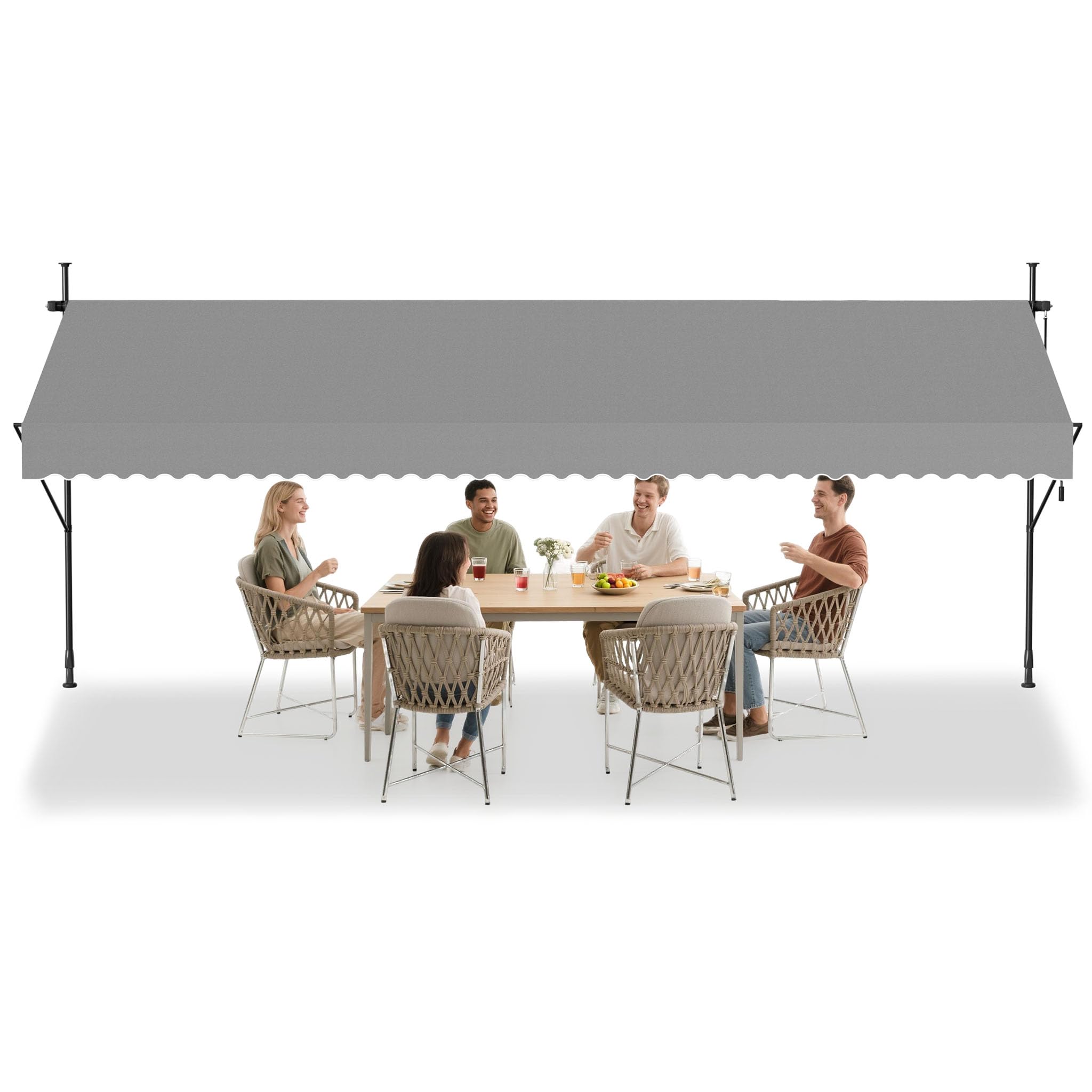 Aufun Clamp Awning with Hand Crank Balcony 400 x 120 cm Light Grey Balcony Awning No Drilling Awning Sun Protection Made of Polyester UV-Resistant and Height Adjustable Patio Canopy
