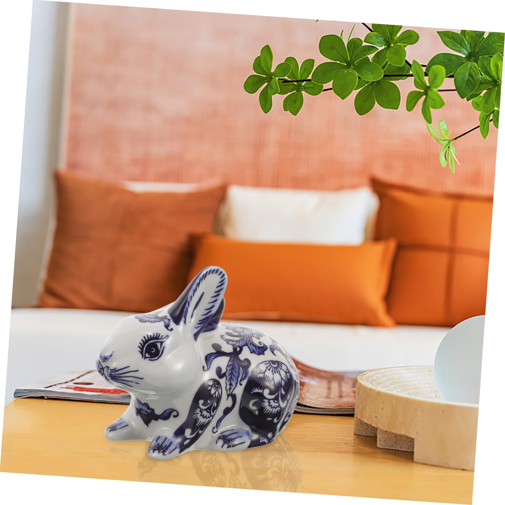 Alipis Statua Di Coniglio in Ceramica Blu e Bianca Decorazione Da Tavolo Forma Di Coniglietto Ornamento Creativo Per Stanza Dormitorio o Cassettiera