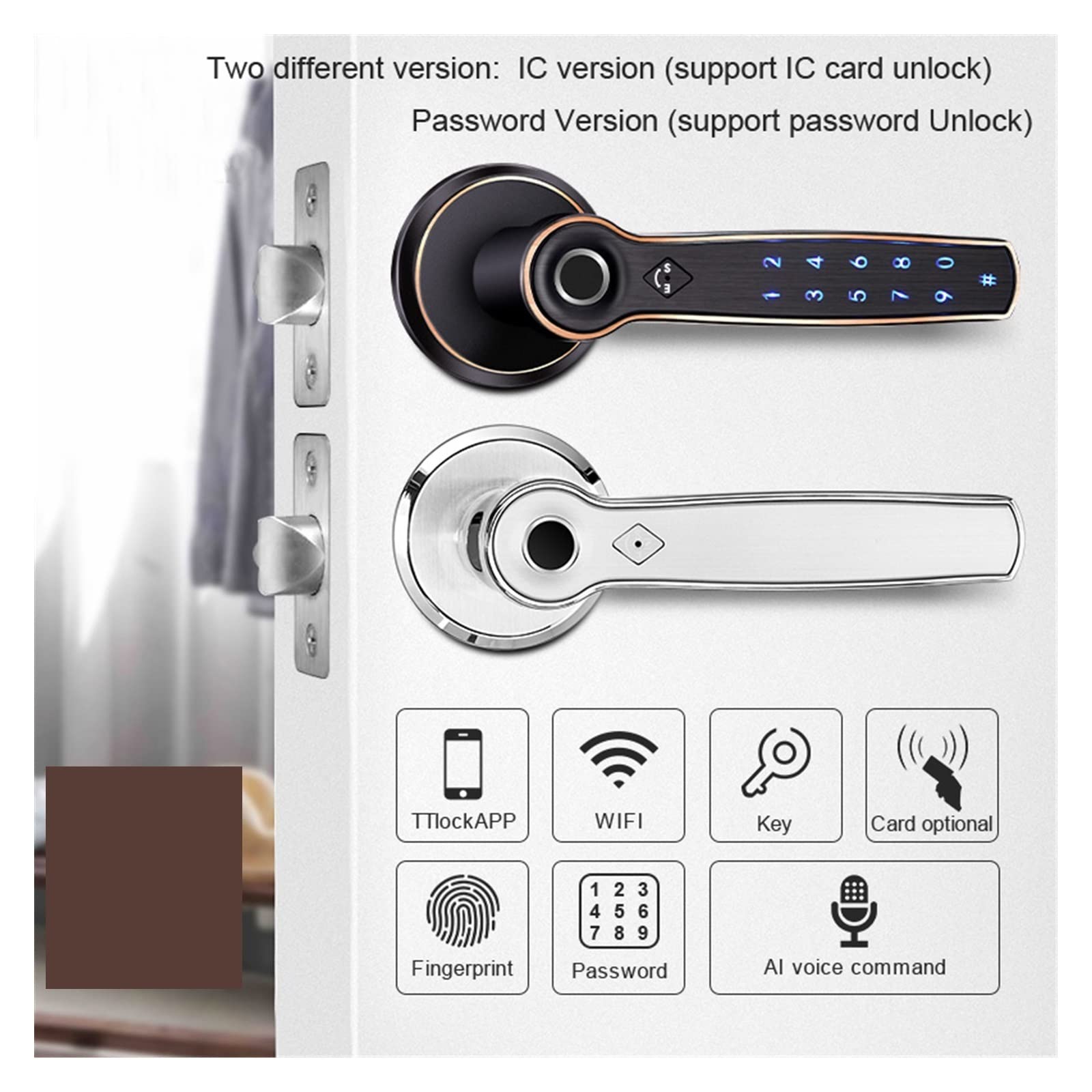 Serratura Smart, TTLOCK Smart Door Lock Comando vocale AI Supporto for Impronte digitali,Smart Lock Facile da Installare(Black Password)