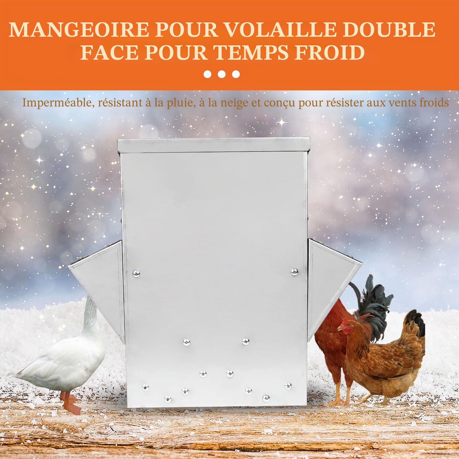 30L Mangeoire Automatique pour Poulets et Canards - Distributeur de Nourriture sans Déchets, Étanche en Acier Inoxydable avec Couvercle pour Volaille, Caille à l'extérieur