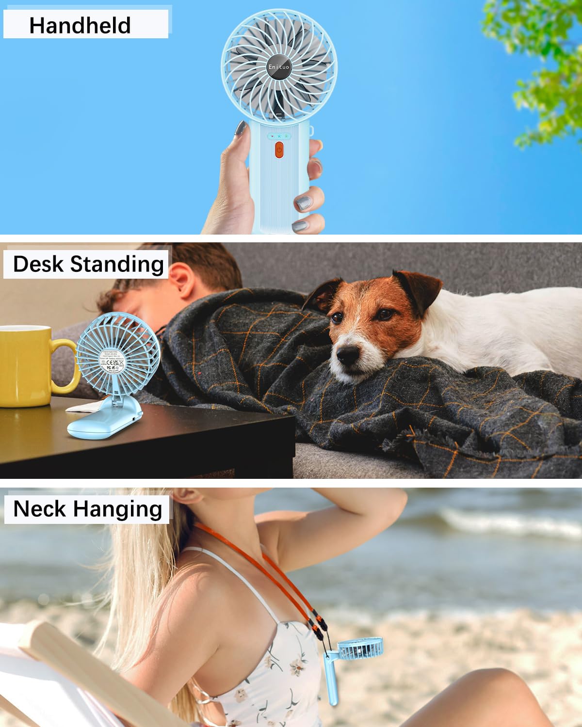 Portable Fan Handheld Fan with Neck Lanyard, Battery Operated Electric Powered USB Rechargeable Fans, 6-15H Cooling - Image 3