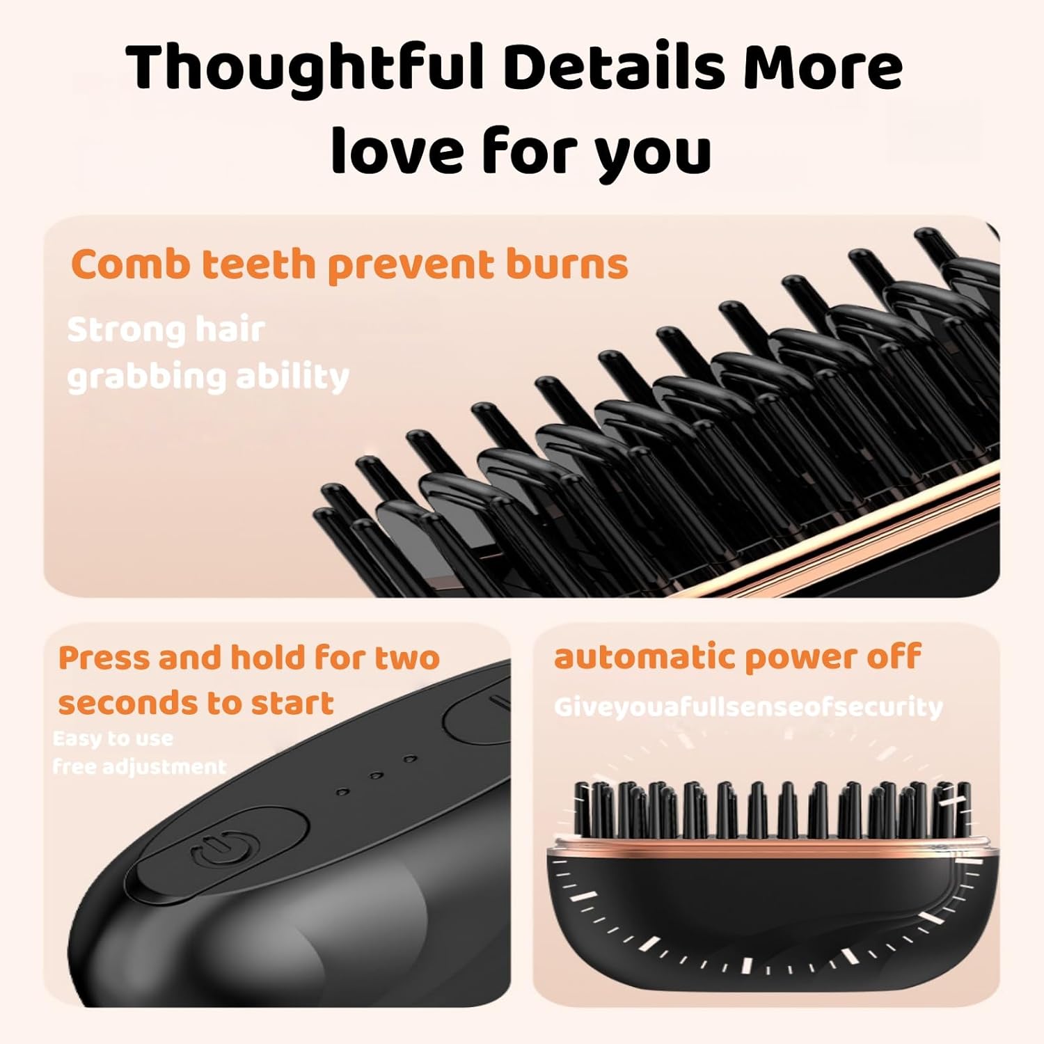 Mini Portable Hair Straightener, Cordless Travel Straightener Brush with 3 Heat Settings & Type-C Fast Charging, Smoothing for Frizzy & Wavy Hair, Ideal Gift (Pink) - Image 4
