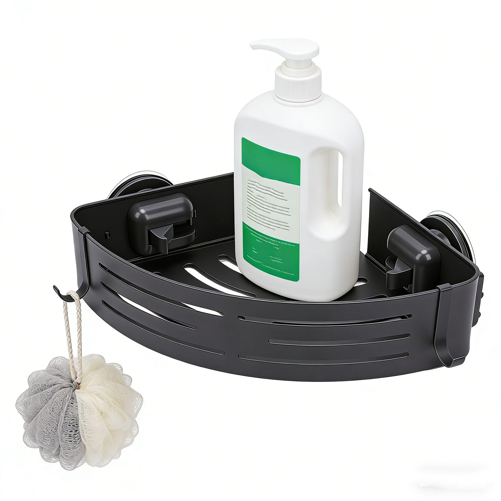 Caddie de douche d'angle à 2 niveaux, étagère en aluminium à ventouse, argent noir