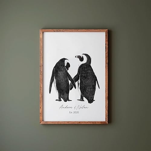 Miniatura 6 de Triple Studio Regalo de boda personalizado, arte de pared de pingüino para pareja amorosa, decoración de pared de aniversario de boda, para esposa,