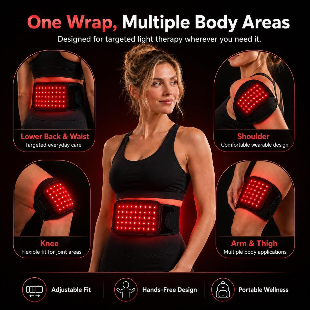 2026 Upgraded Red Light Therapy Belt,2 in 1 Dual Wavelength LED Beads 660nm&850nm Red Light Therapy Wrap for Back Knee Hands Feet Pain Relief Skin Health Personal Care,10.25"x 5"(Black) image 4