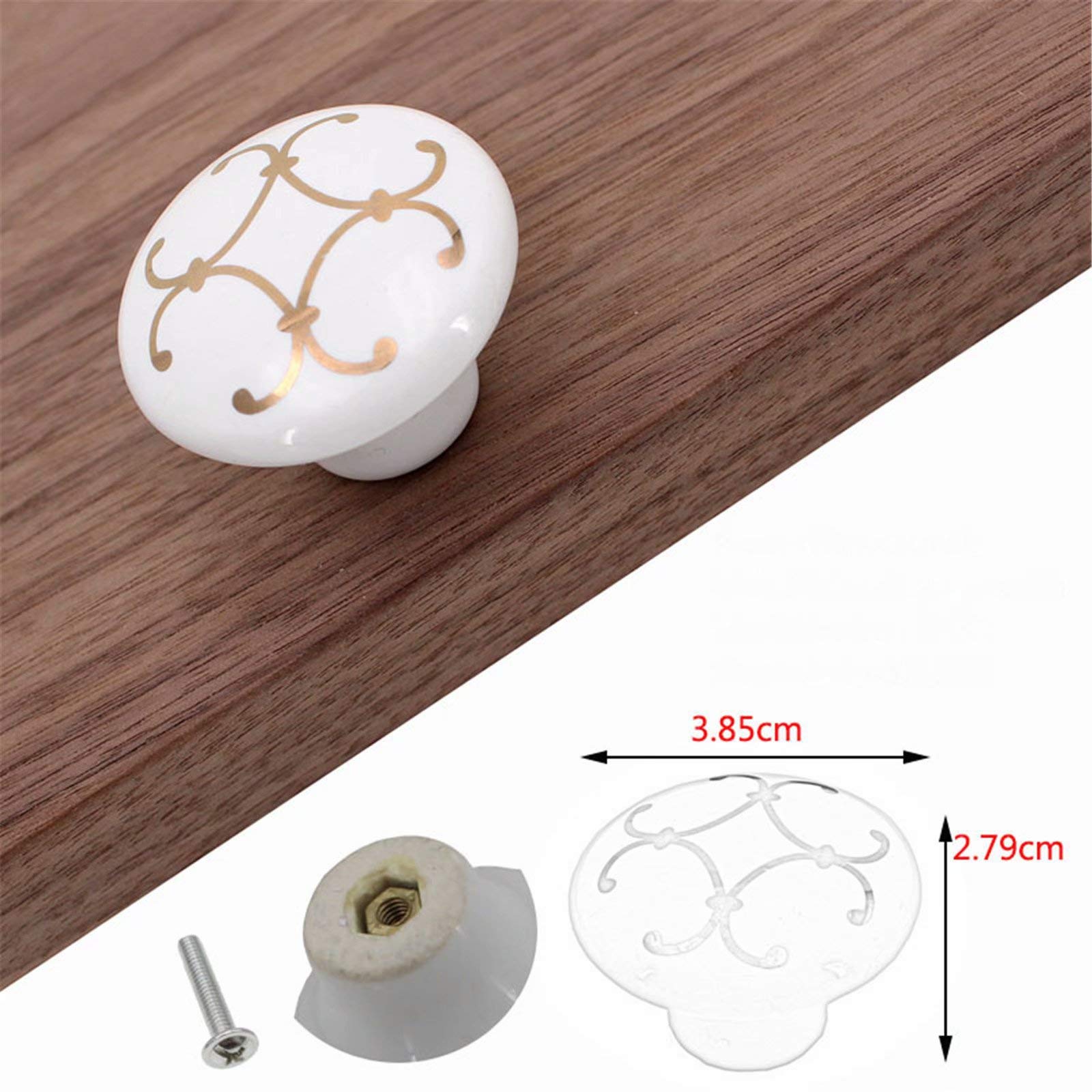 Schubladenknöpfe, Schranktürgriff, Set mit 10 französischen Flair-Keramikknöpfen mit Goldener Blume – handbemalte Blume, Retro-Design, handgefertigt, for Badezimmer, Küche, Schrank und Schrank